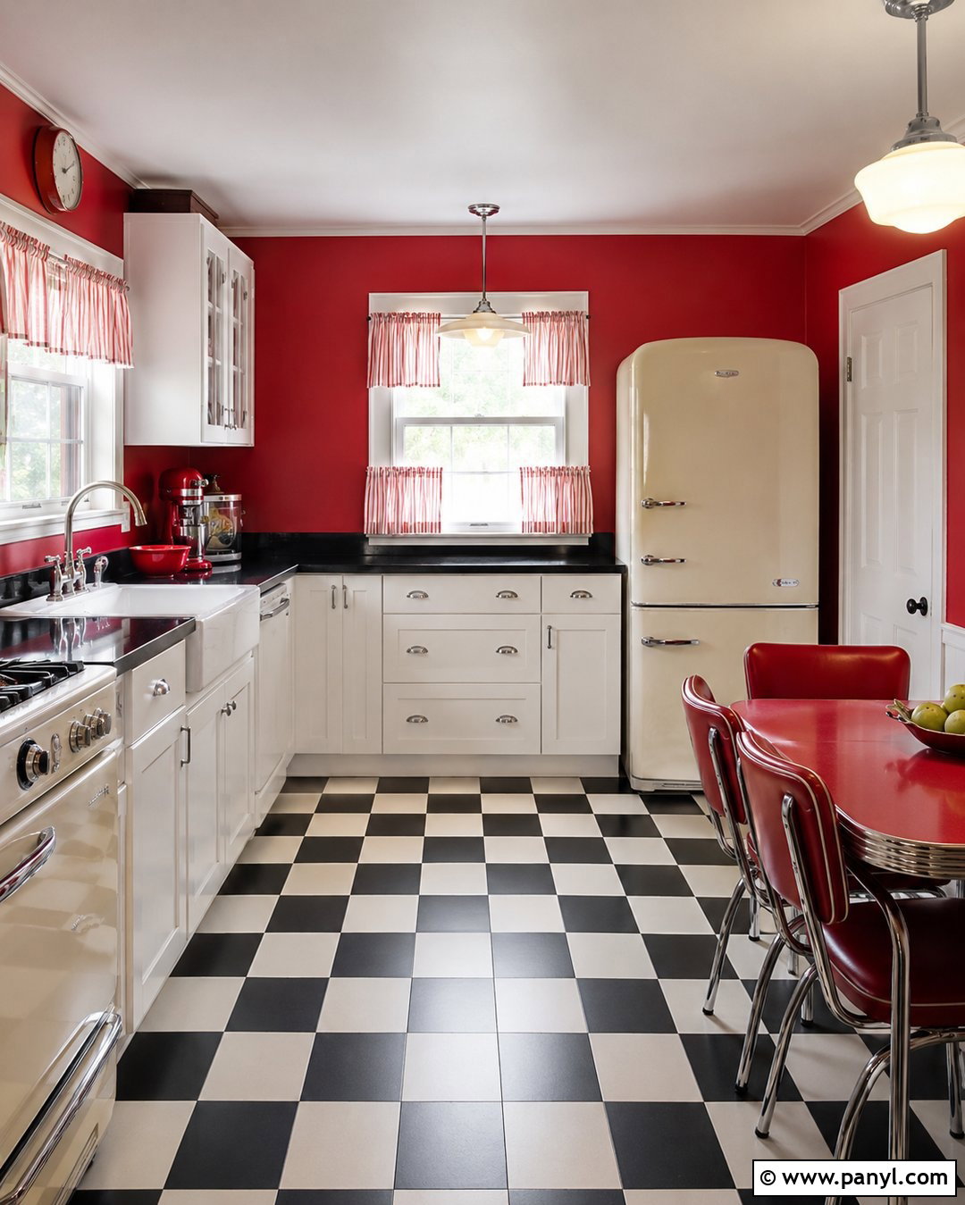 1950s Vintage Kitchen With Cherry Red Walls - 20 Vintage Kitchen With Red Walls