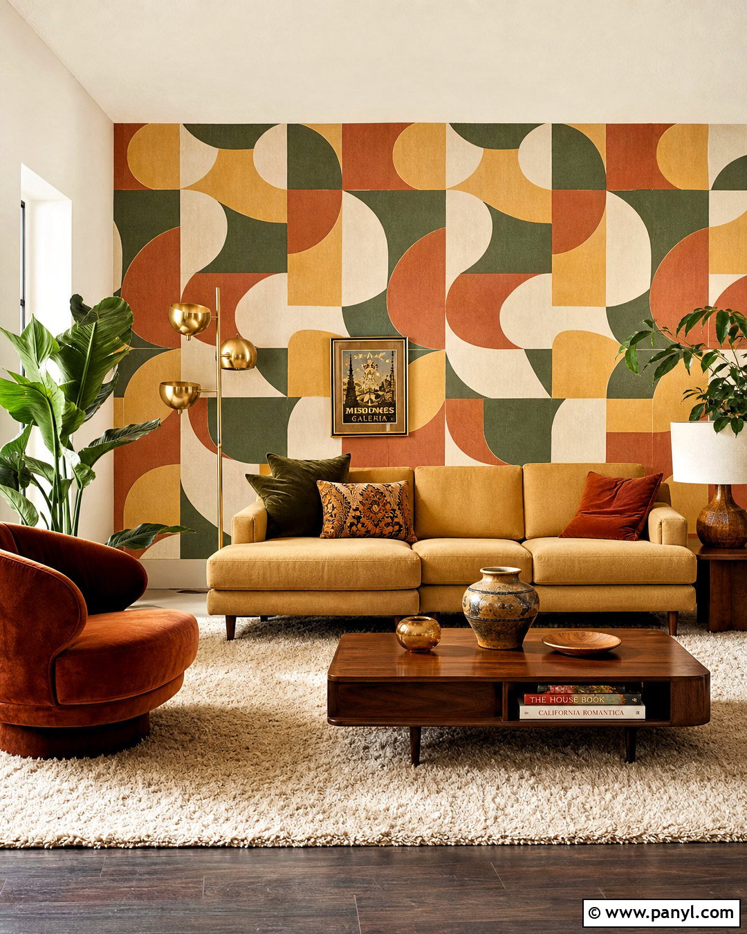 1970s Geometric Wallpaper Accent Wall - 20 retro accent wall ideas