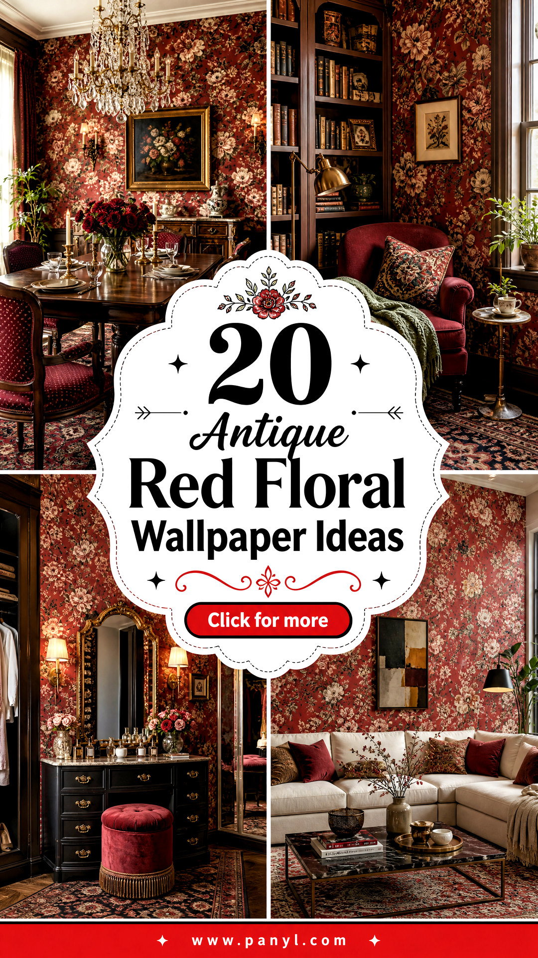 20 Antique Red Floral Wallpaper Ideas With Vintage Charm - 20 Antique Red Floral Wallpaper Ideas With Vintage Charm