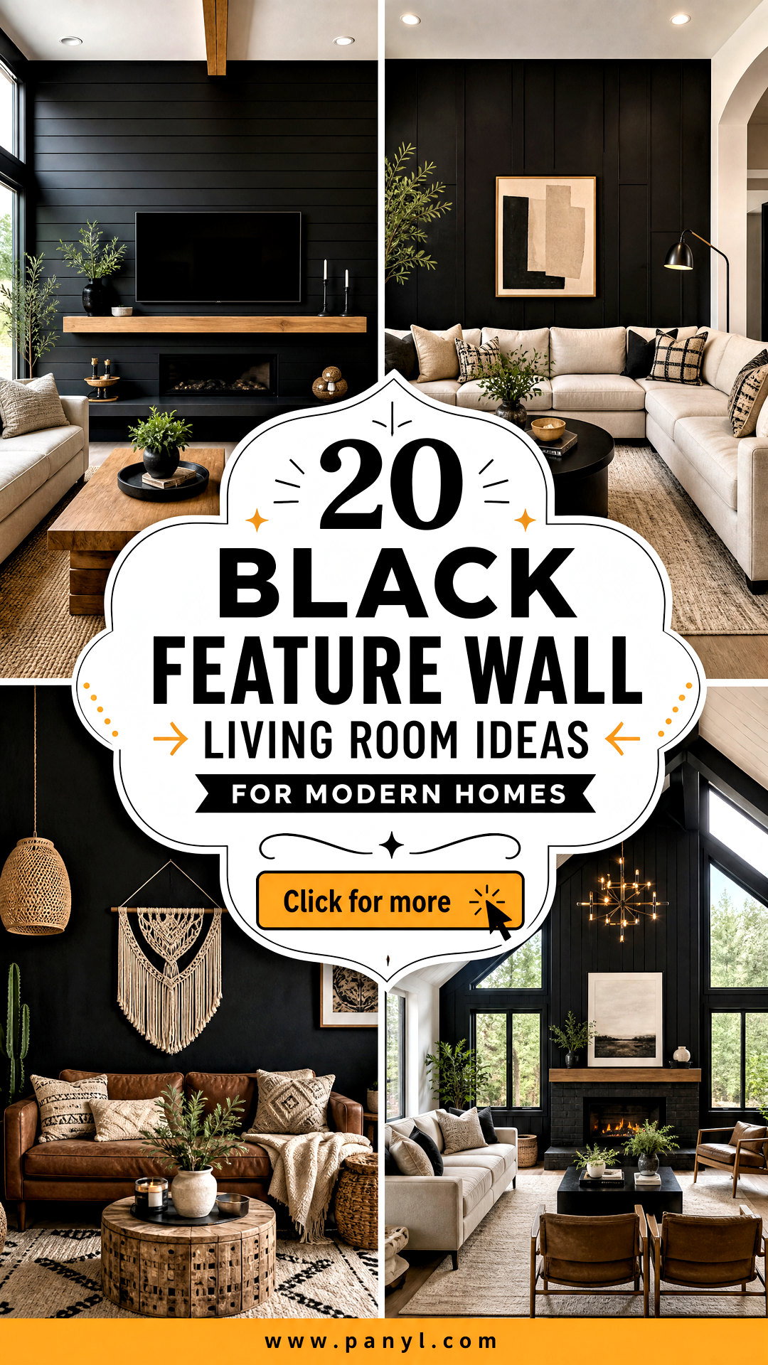20 Black Feature Wall Living Room Ideas for Modern Homes - 20 Black Feature Wall Living Room Ideas for Modern Homes