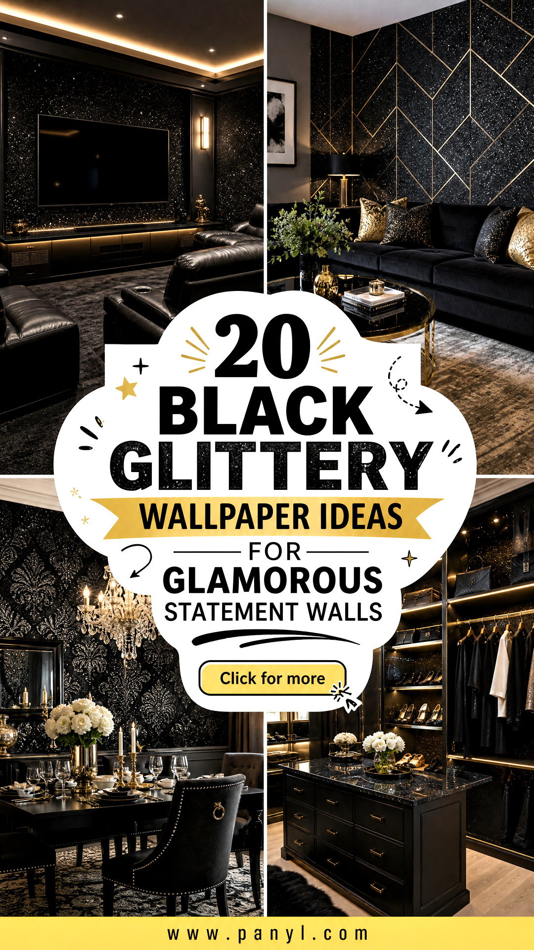 20 Black Glittery Wallpaper Ideas for Glamorous Statement Walls - 20 Black Glittery Wallpaper Ideas for Glamorous Statement Walls