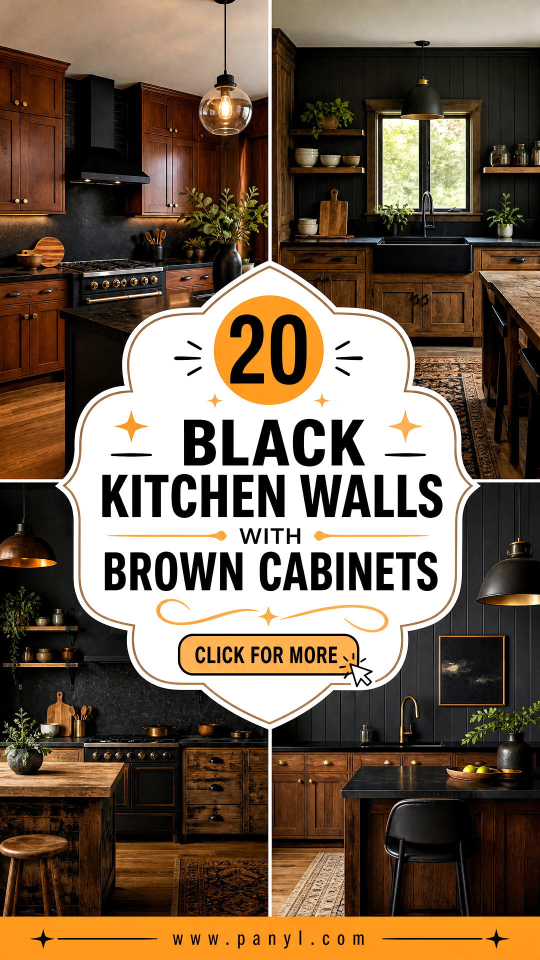 20 Black Kitchen Walls With Brown Cabinets for a Warm Modern Look - 20 Black Kitchen Walls With Brown Cabinets for a Warm Modern Look