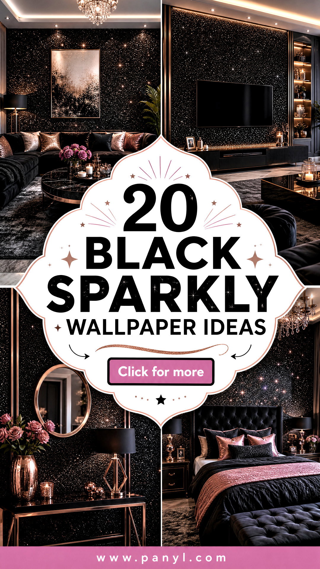 20 Black Sparkly Wallpaper Ideas for Glamorous Modern Rooms - 20 Black Sparkly Wallpaper Ideas for Glamorous Modern Rooms