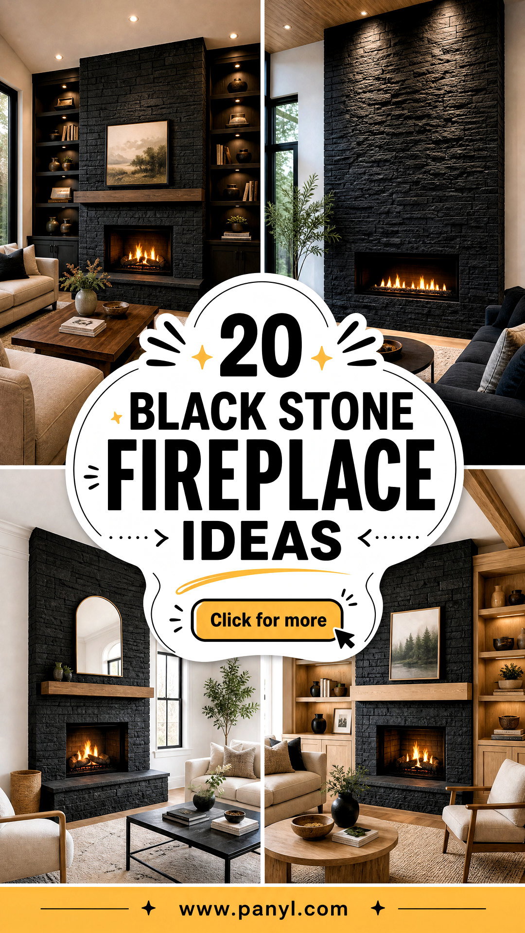 20 Black Stone Fireplace Ideas for Cozy Upscale Modern Homes - 20 Black Stone Fireplace Ideas for Cozy, Upscale Modern Homes