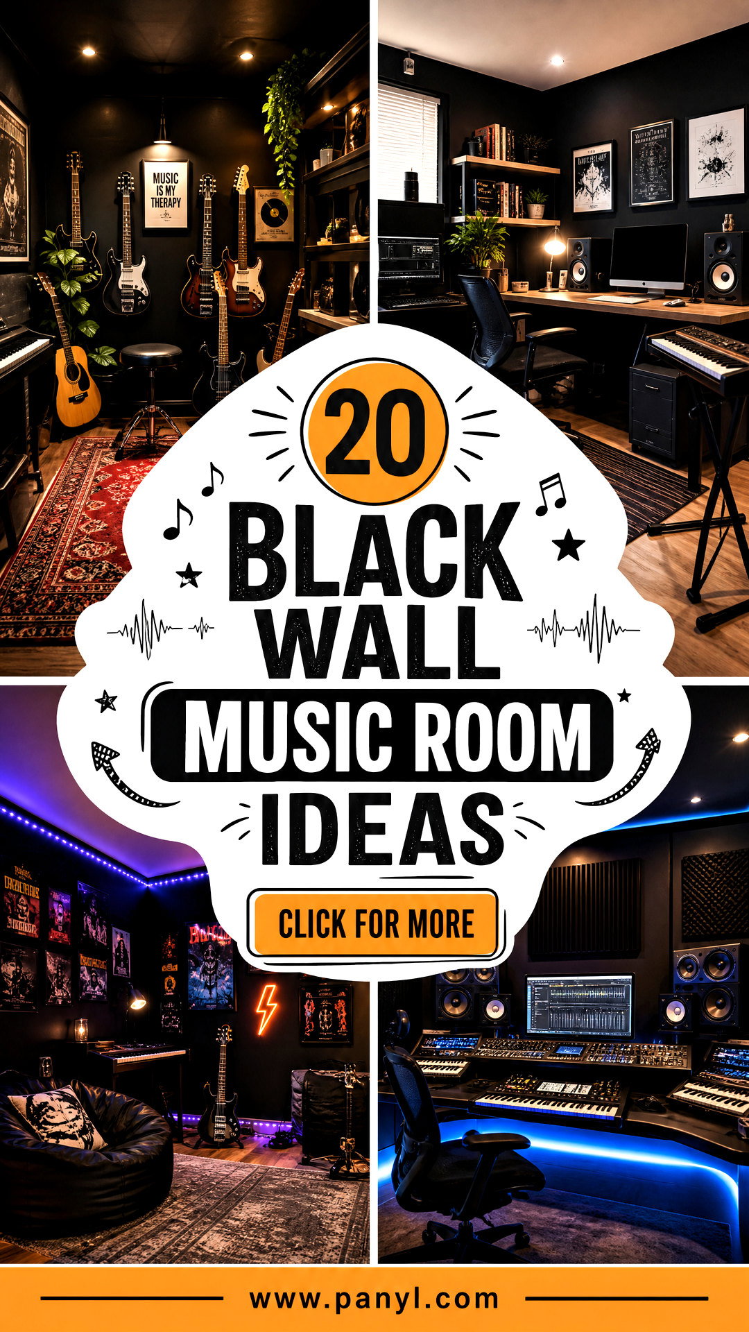 20 Black Wall Music Room Ideas for a Stylish Creative Space - 20 Black Wall Music Room Ideas for a Stylish Creative Space