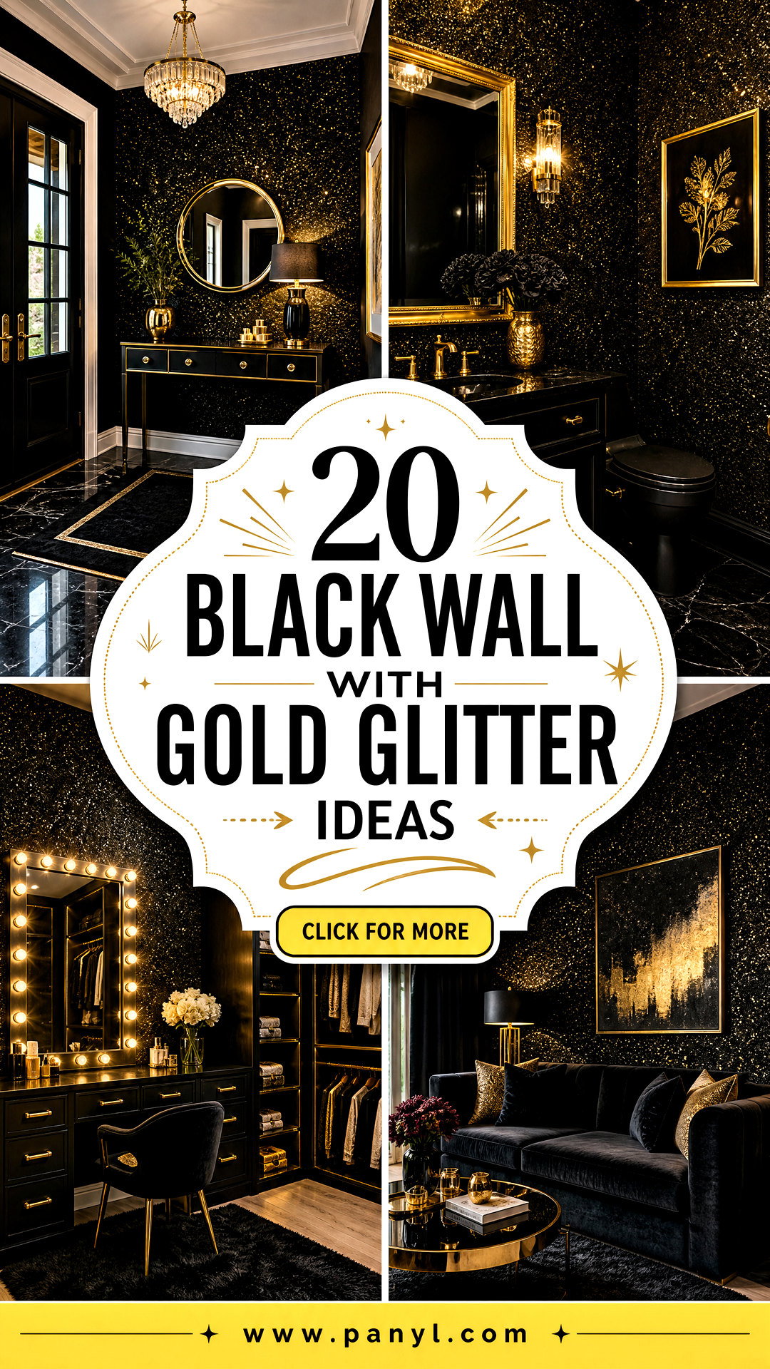20 Black Wall With Gold Glitter Ideas for a Dazzling Luxe Look - 20 Black Wall With Gold Glitter Ideas for a Dazzling Luxe Look