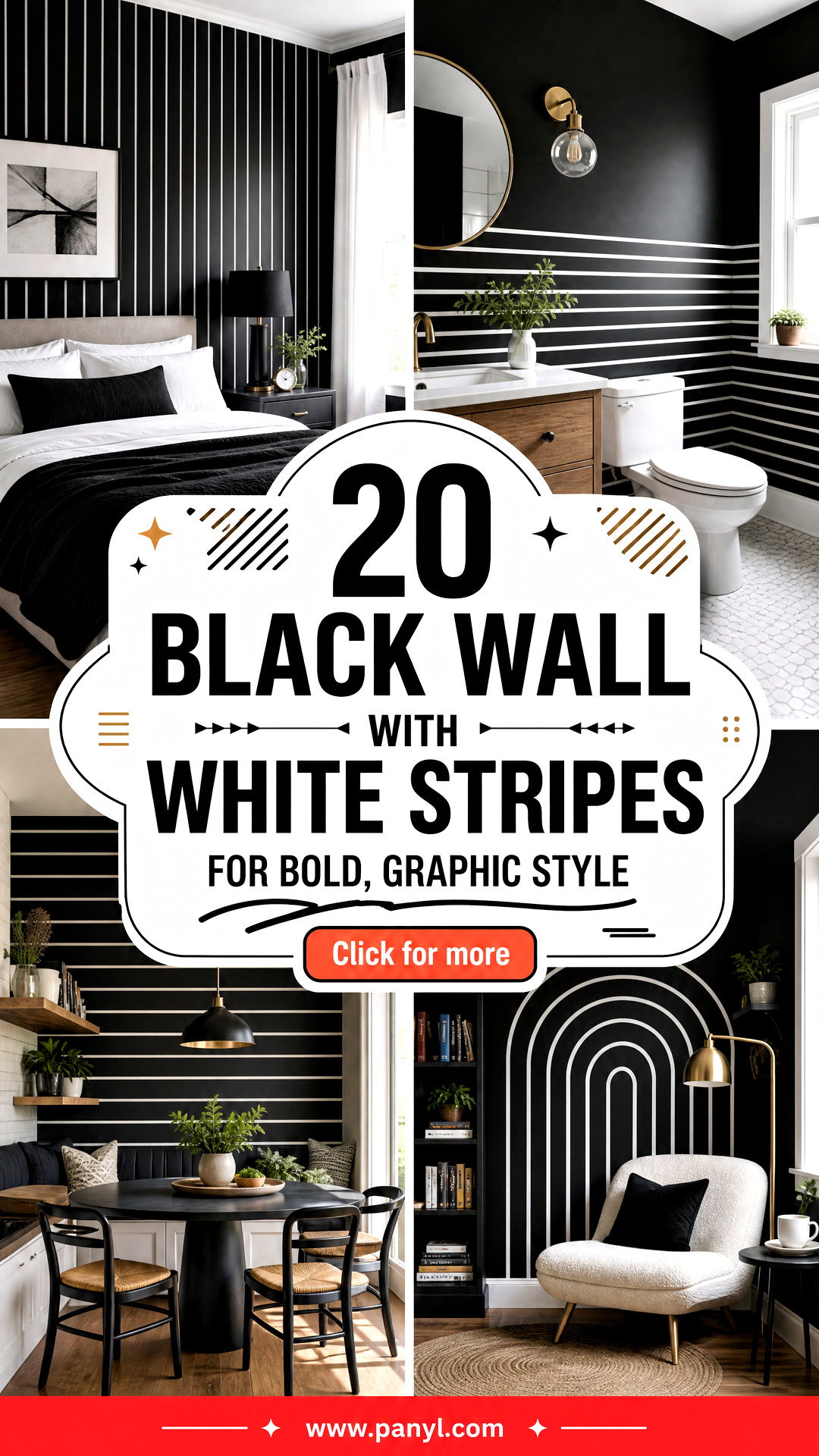 20 Black Wall With White Stripes for Bold Graphic Style - 20 Black Wall With White Stripes for Bold, Graphic Style