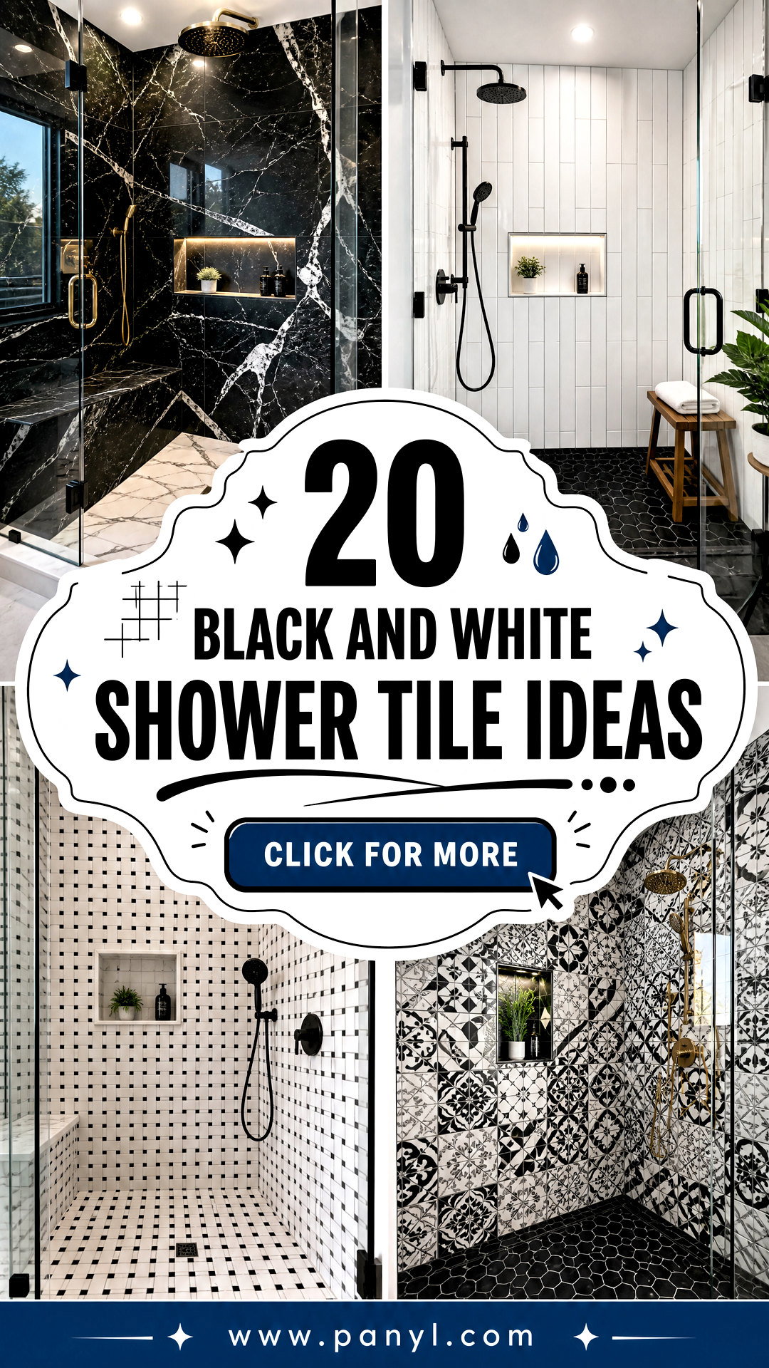 20 Black and White Shower Tile Ideas for a Luxe Bathroom - 20 Black and White Shower Tile Ideas for a Luxe Bathroom