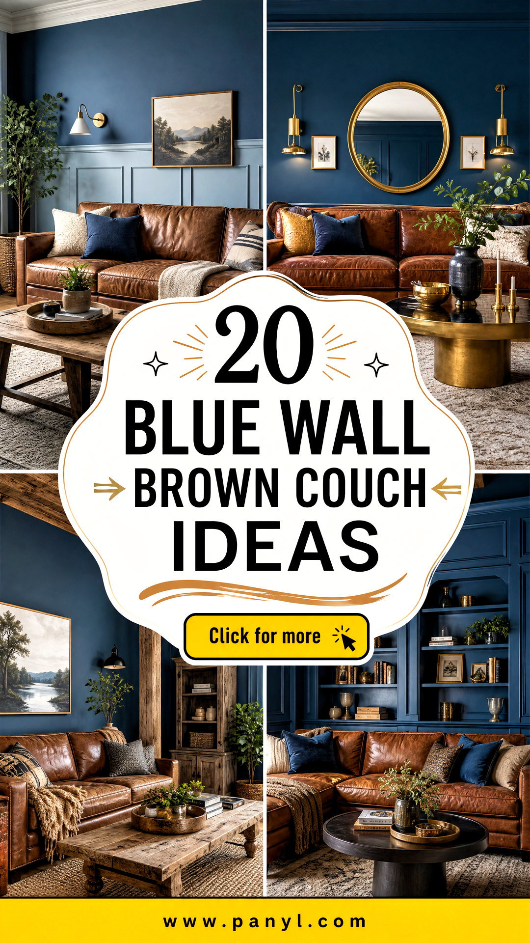 20 Blue Wall Brown Couch Ideas for a Warm Stylish Living Room - 20 Blue Wall Brown Couch Ideas for a Warm, Stylish Living Room