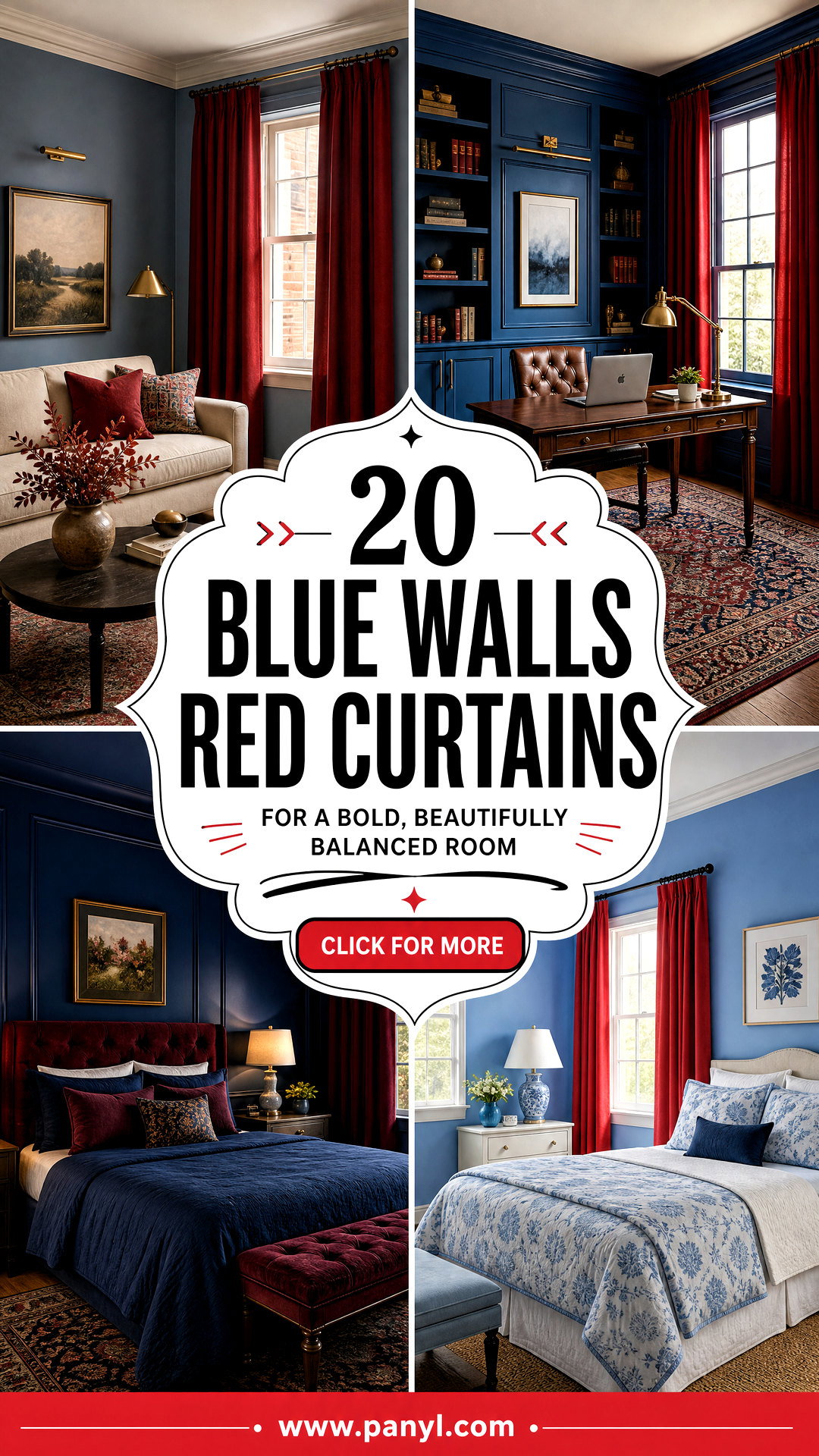 20 Blue Walls Red Curtains for a Bold Beautifully Balanced Room - 20 Blue Walls Red Curtains for a Bold, Beautifully Balanced Room