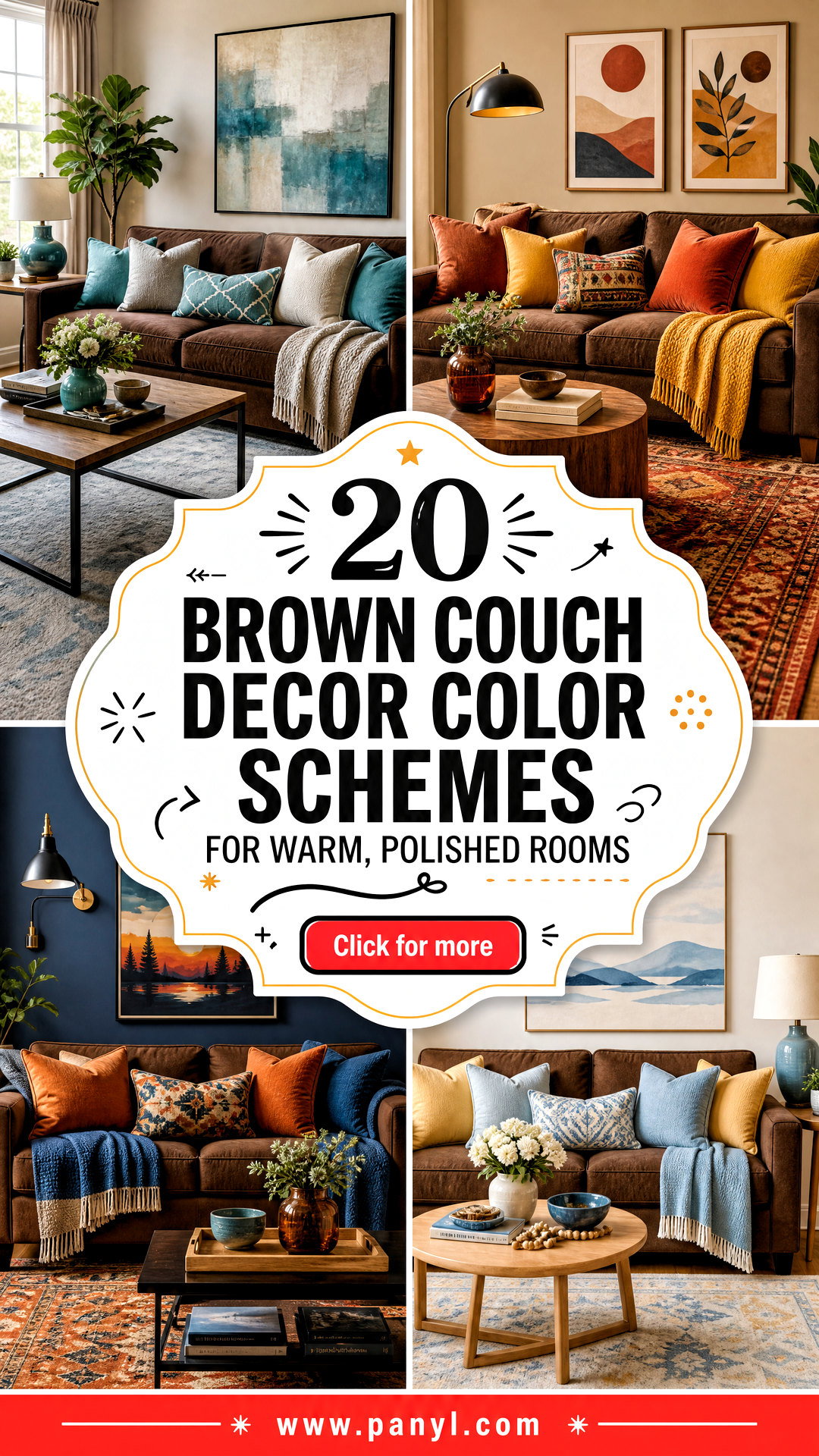 20 Brown Couch Decor Color Schemes for Warm Polished Rooms - 20 Brown Couch Decor Color Schemes for Warm, Polished Rooms