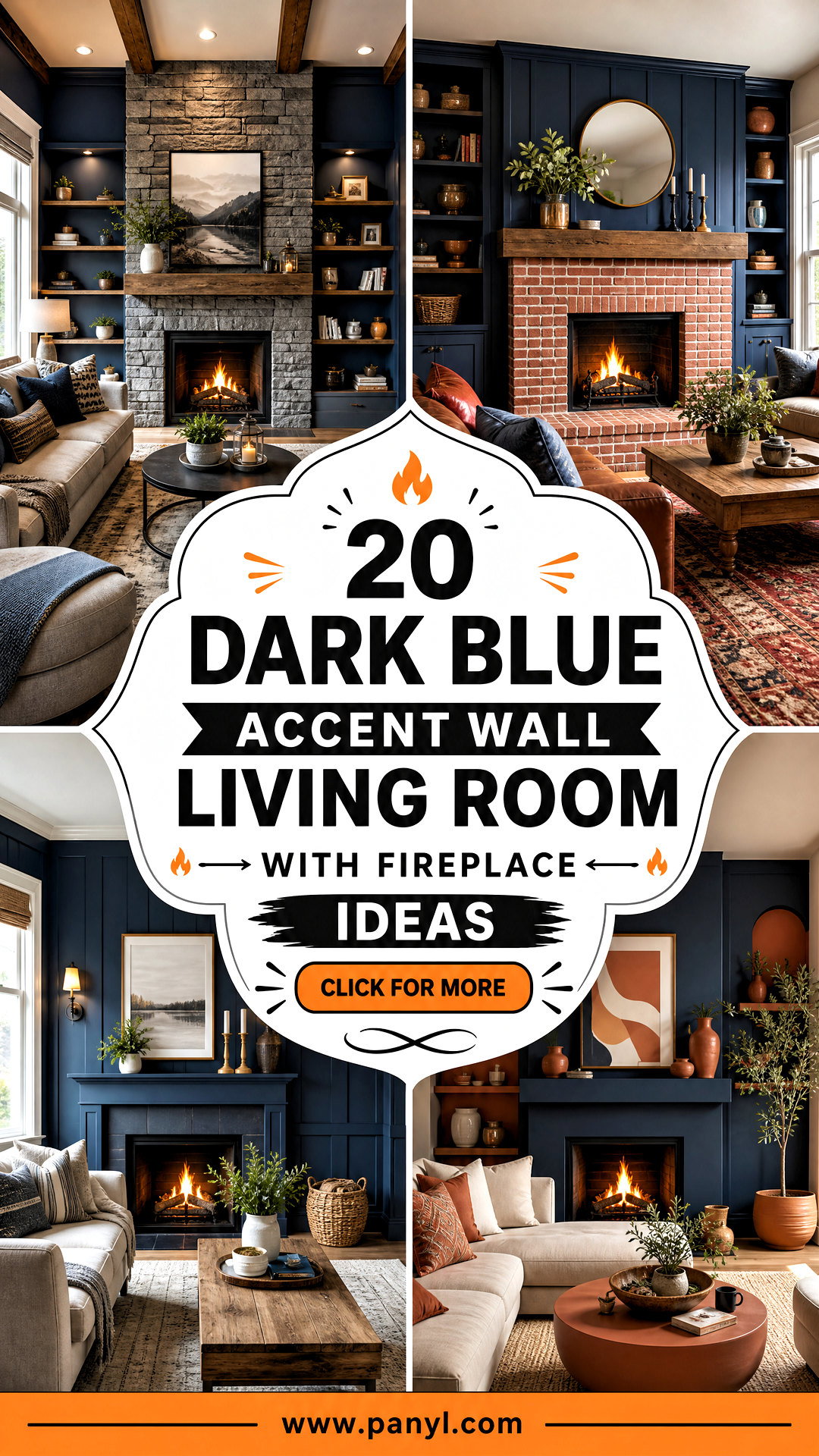 20 Dark Blue Accent Wall Living Room With Fireplace Ideas Cozy - 20 Dark Blue Accent Wall Living Room With Fireplace Ideas: Cozy