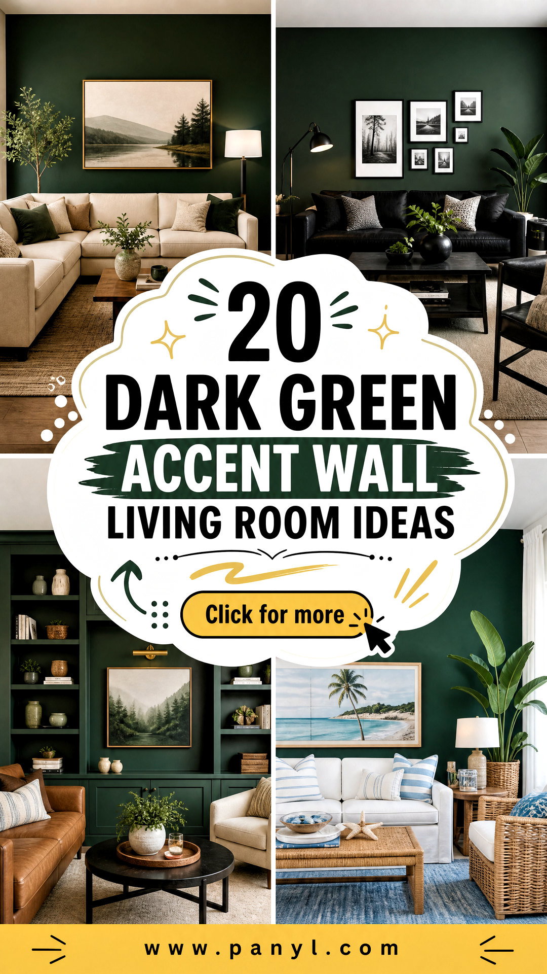 20 Dark Green Accent Wall Living Room Ideas for Stylish Homes - 20 Dark Green Accent Wall Living Room Ideas for Stylish Homes