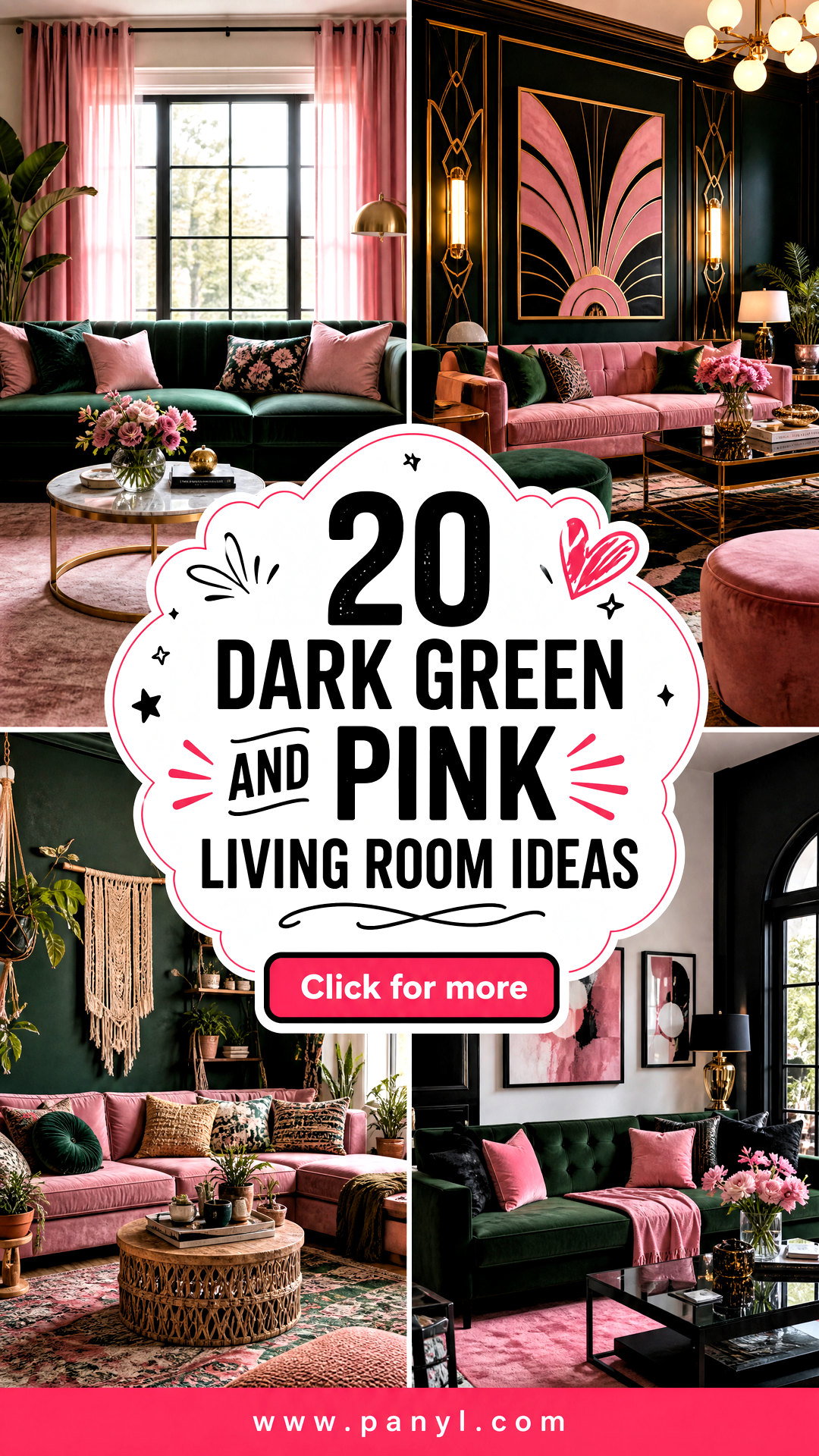 20 Dark Green and Pink Living Room Ideas for a Chic Refresh - 20 Dark Green and Pink Living Room Ideas for a Chic Refresh