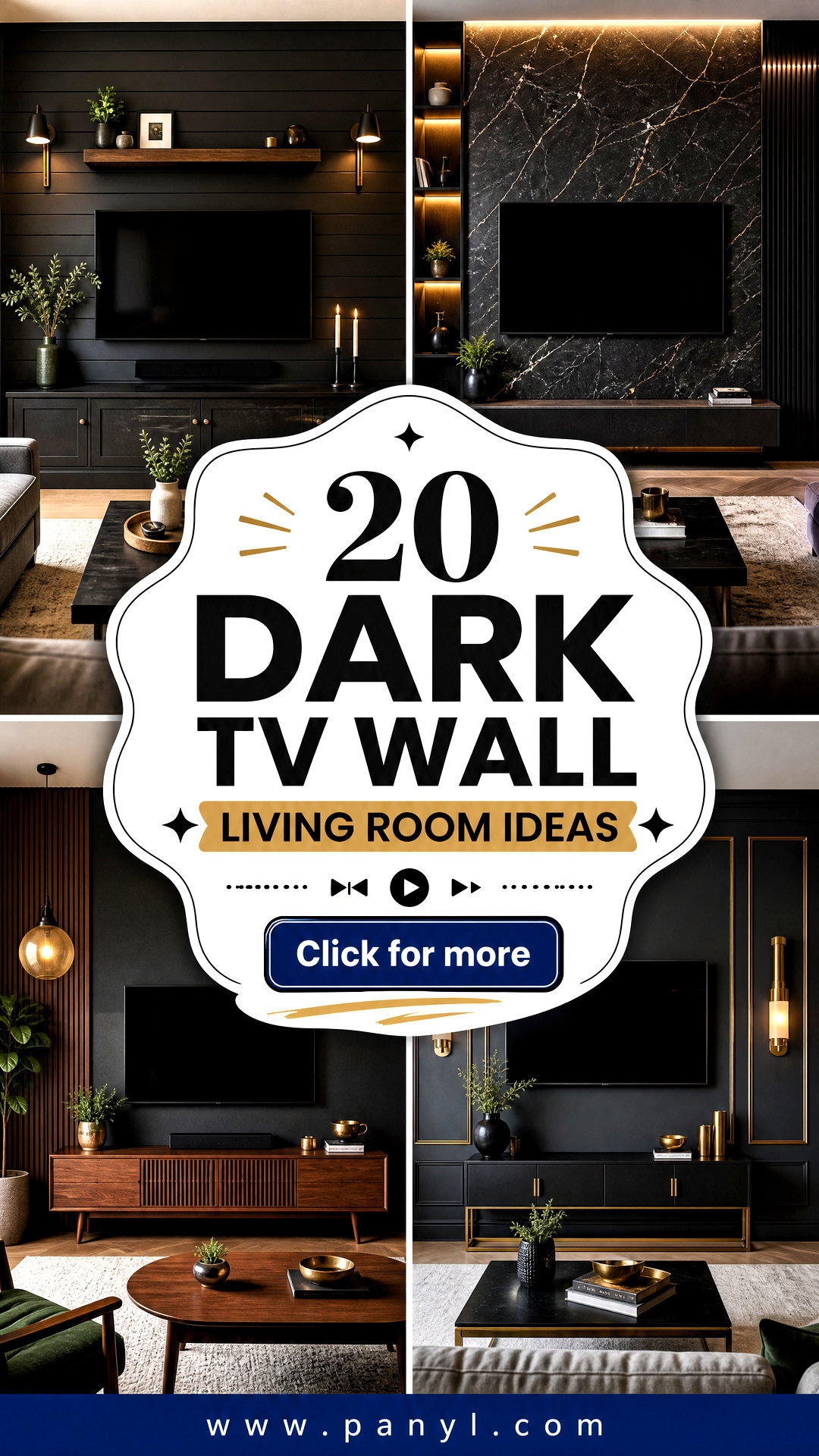 20 Dark TV Wall Living Room Ideas for a Sleek Modern Space - 20 Dark TV Wall Living Room Ideas for a Sleek Modern Space