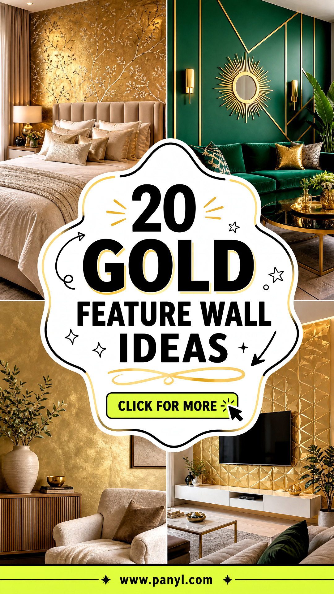 20 Gold Feature Wall Ideas for Polished Modern Homes - 20 Gold Feature Wall Ideas for Polished, Modern Homes