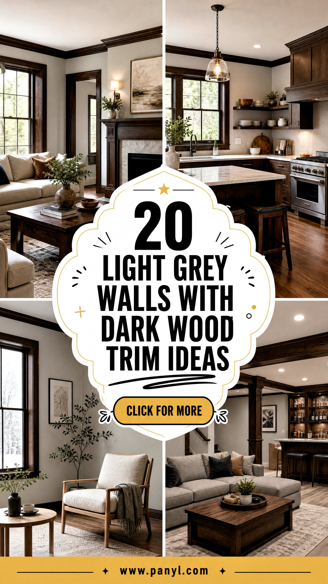 20 Light Grey Walls With Dark Wood Trim Ideas for Timeless Homes - 20 Light Grey Walls With Dark Wood Trim Ideas for Timeless Homes