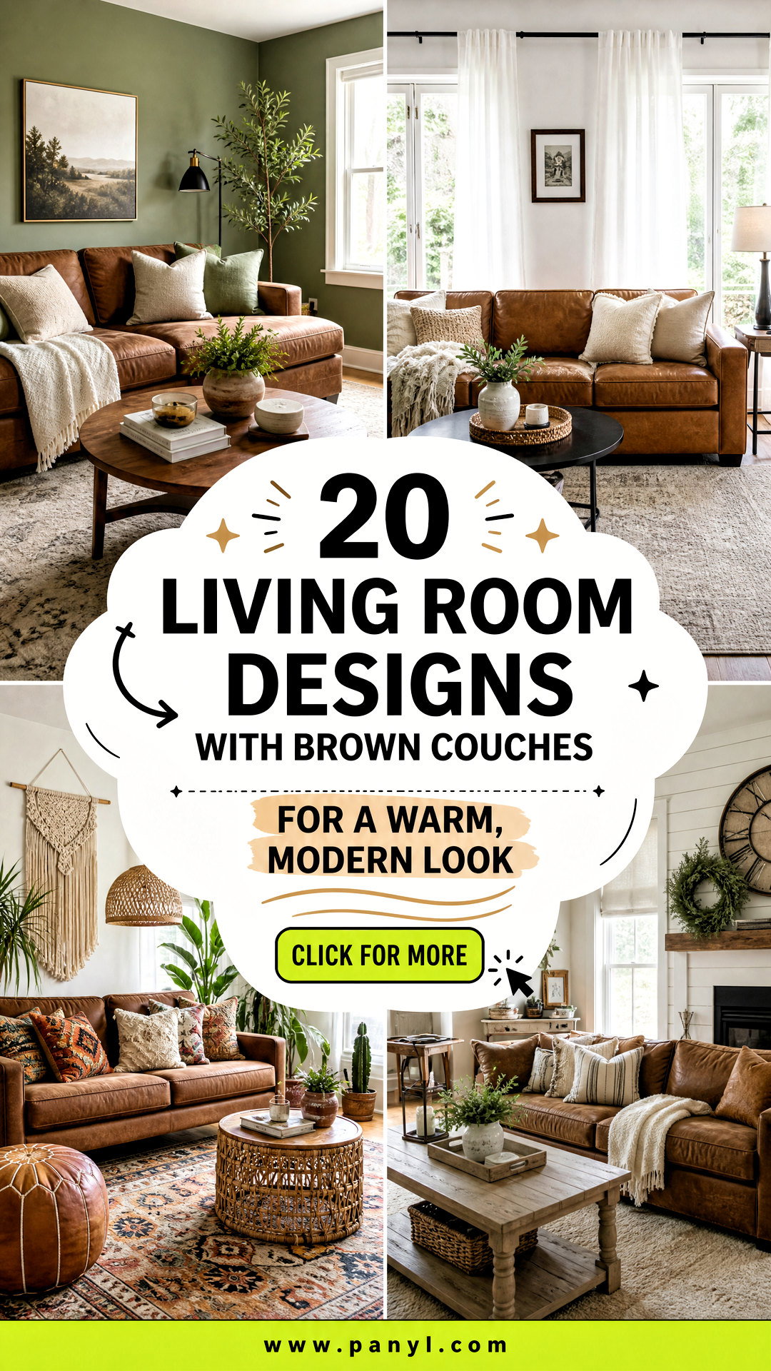 20 Living Room Designs With Brown Couches for a Warm Modern Look - 20 Living Room Designs With Brown Couches for a Warm, Modern Look