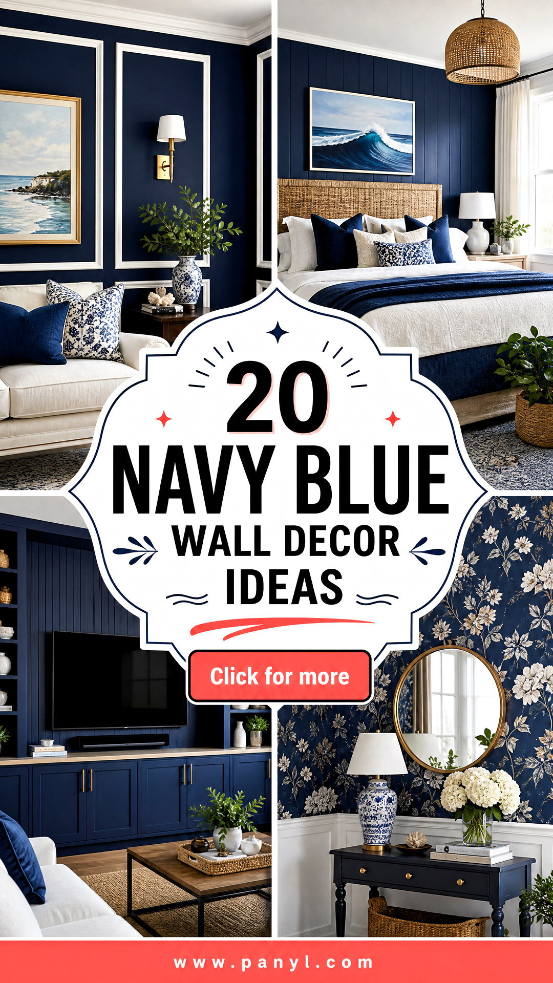 20 Navy Blue Wall Decor Ideas for a Polished Coastal Look - 20 Navy Blue Wall Decor Ideas for a Polished, Coastal Look