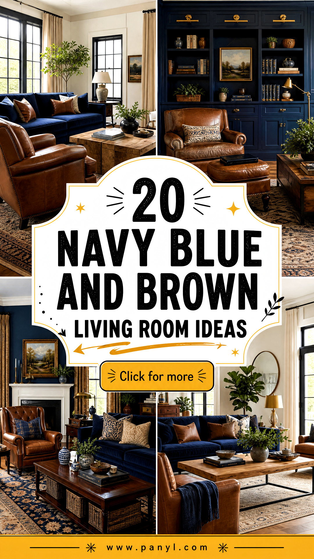 20 Navy Blue and Brown Living Room Ideas for a Warm Refined Look - 20 Navy Blue and Brown Living Room Ideas for a Warm, Refined Look