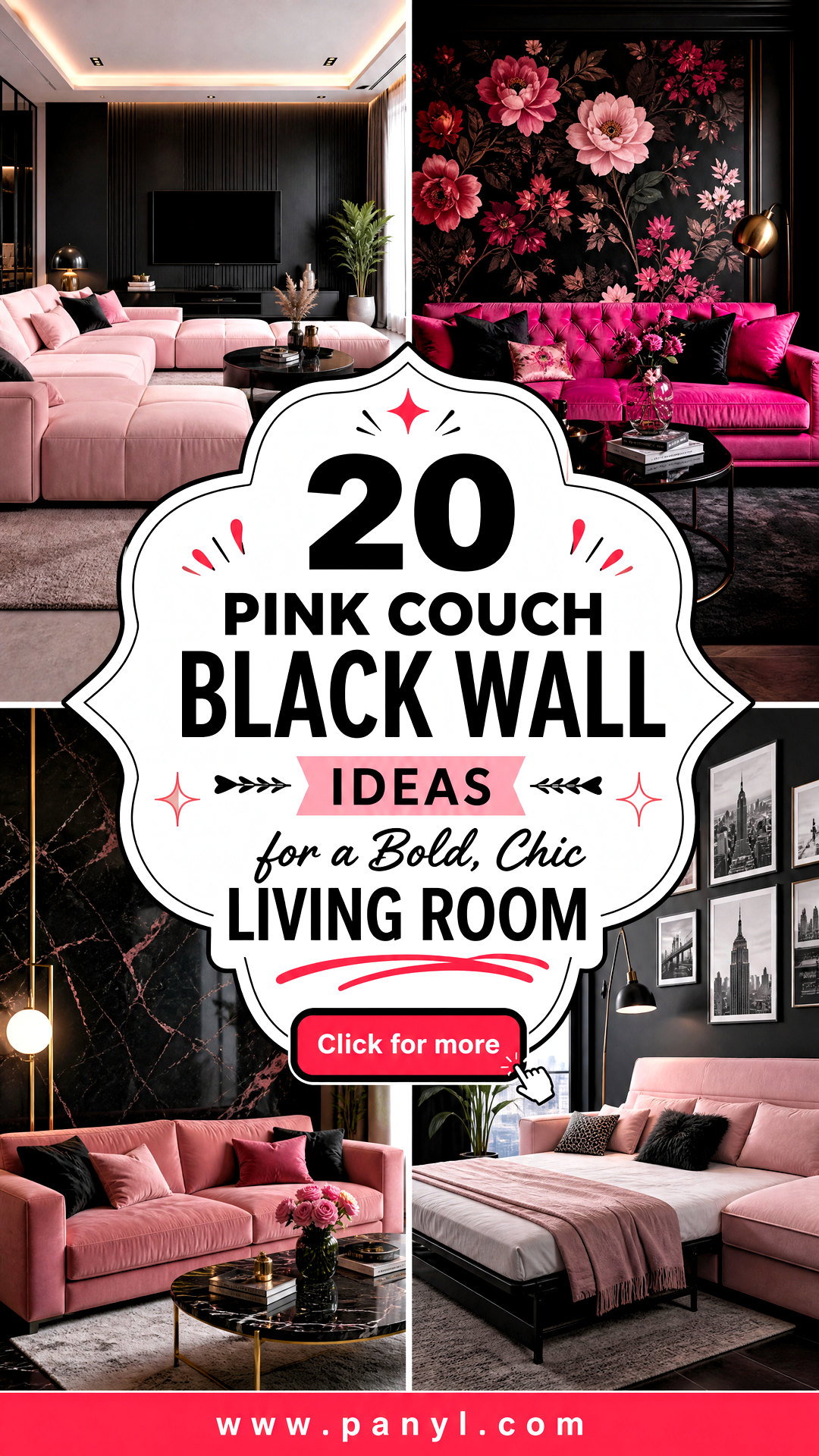 20 Pink Couch Black Wall Ideas for a Bold Chic Living Room - 20 Pink Couch Black Wall Ideas for a Bold, Chic Living Room