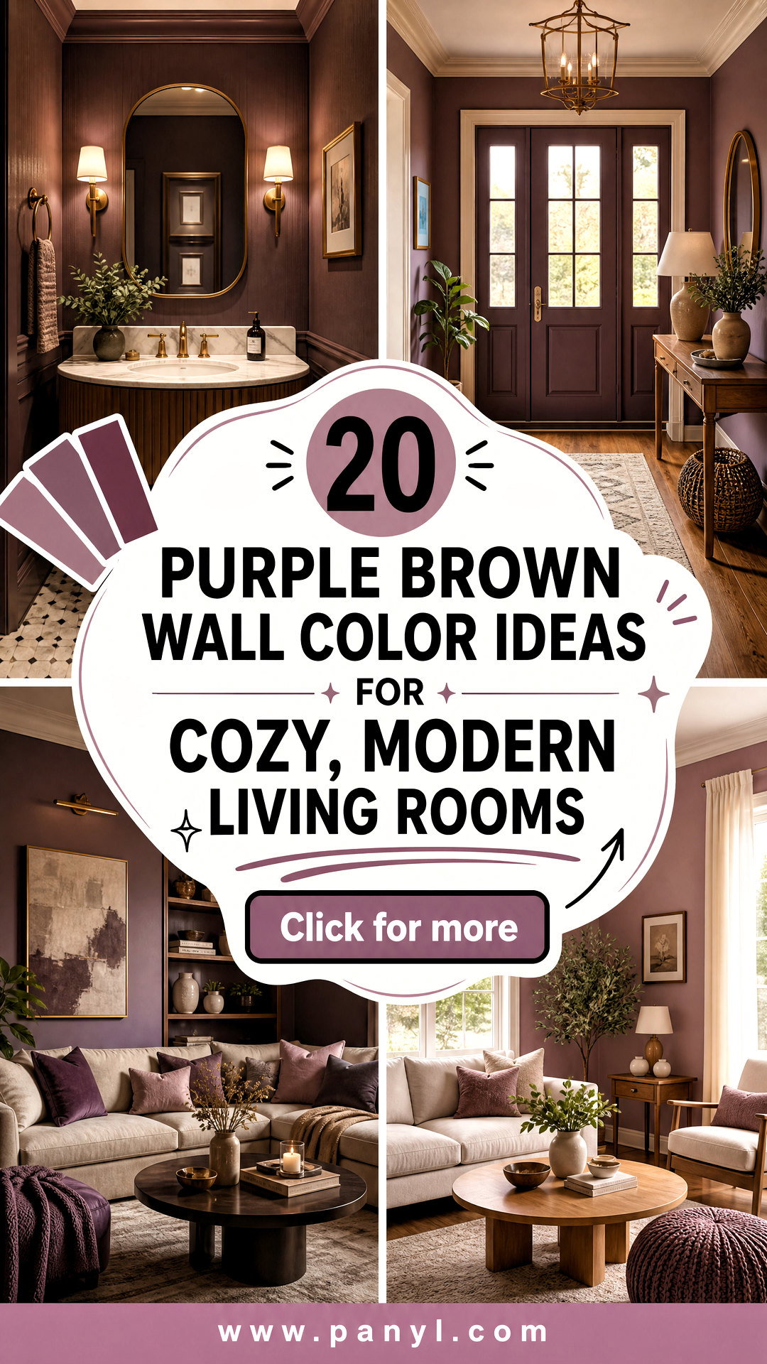 20 Purple Brown Wall Color Ideas for Cozy Modern Living Rooms - 20 Purple Brown Wall Color Ideas for Cozy, Modern Living Rooms