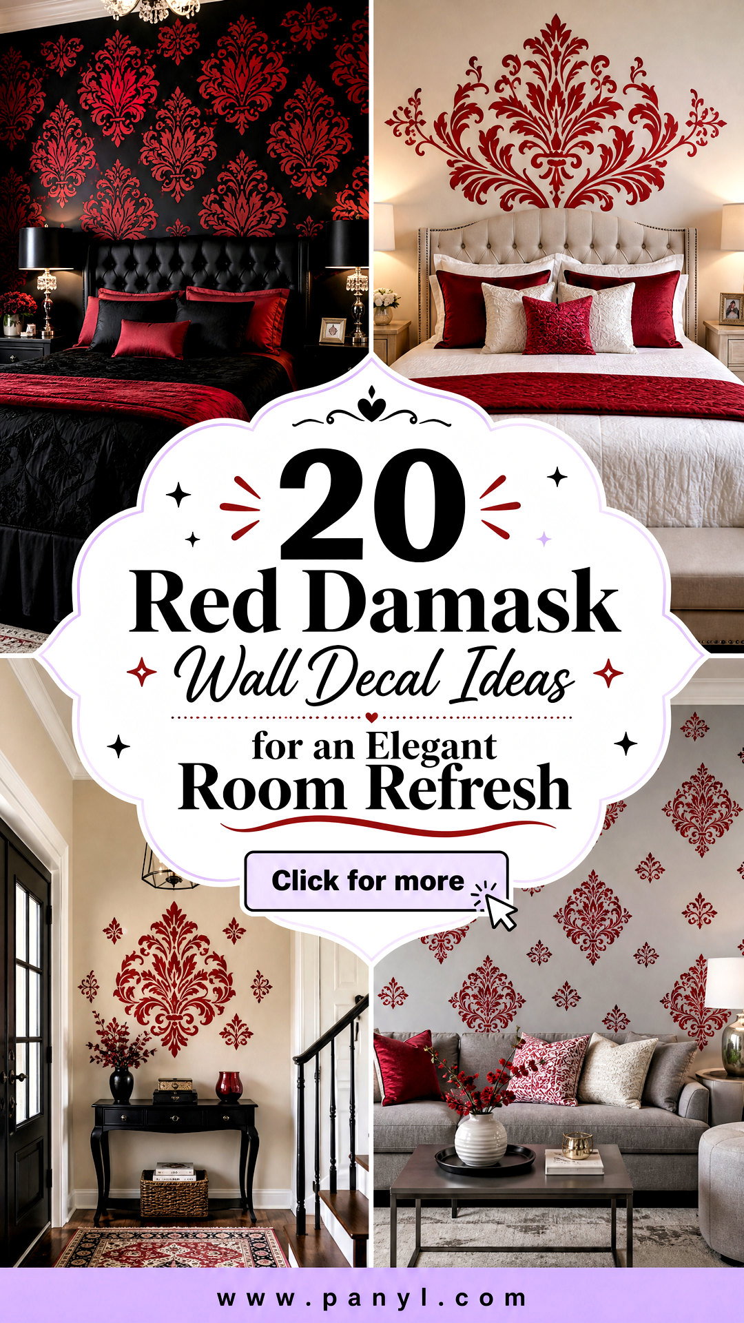 20 Red Damask Wall Decal Ideas for an Elegant Room Refresh - 20 Red Damask Wall Decal Ideas for an Elegant Room Refresh