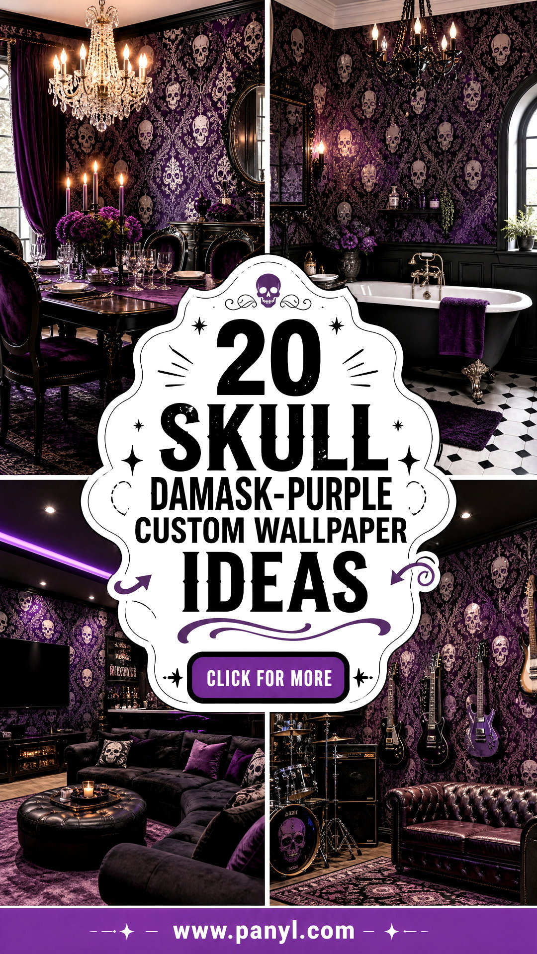 20 Skull Damask-Purple Custom Wallpaper Ideas for Bold Rooms - 20 Skull Damask-Purple Custom Wallpaper Ideas for Bold Rooms