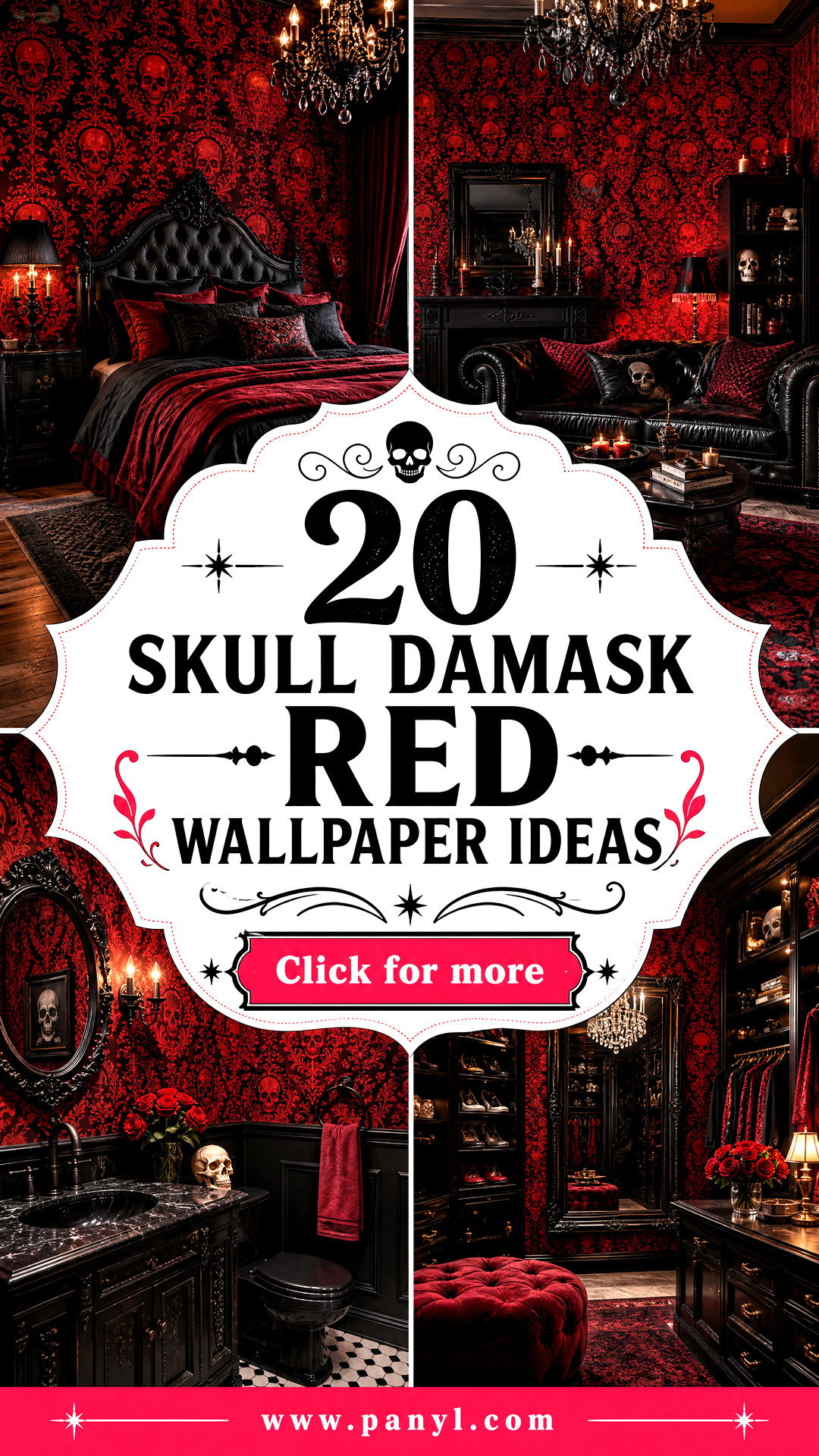20 Skull Damask Red Wallpaper Ideas for Dramatic Gothic Rooms - 20 Skull Damask Red Wallpaper Ideas for Dramatic Gothic Rooms