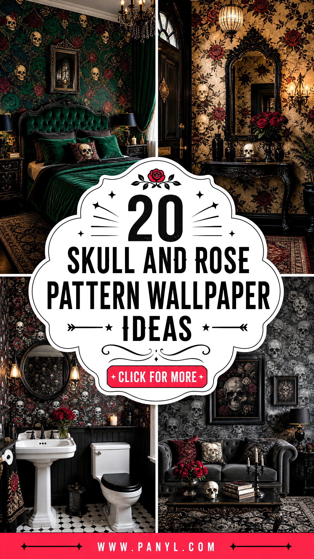 20 Skull and Rose Pattern Wallpaper Ideas for Gothic Rooms - 20 Skull and Rose Pattern Wallpaper Ideas for Gothic Rooms
