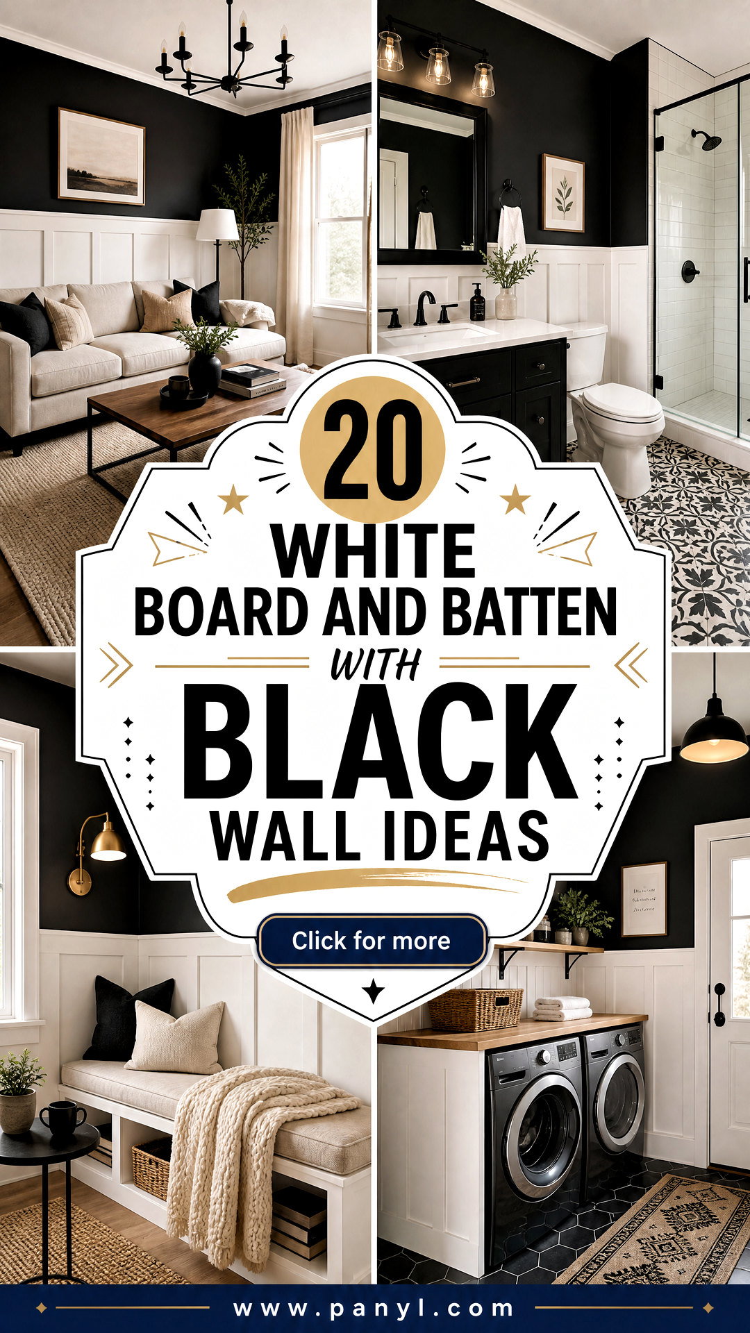 20 White Board and Batten With Black Wall Ideas for Modern Homes - 20 White Board and Batten With Black Wall Ideas for Modern Homes