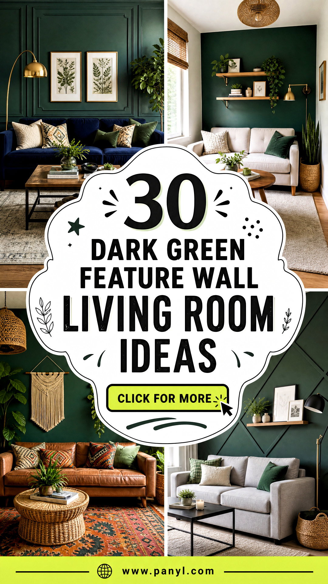 30 Dark Green Feature Wall Living Room Ideas for a Cozy Update - 30 Dark Green Feature Wall Living Room Ideas for a Cozy Update