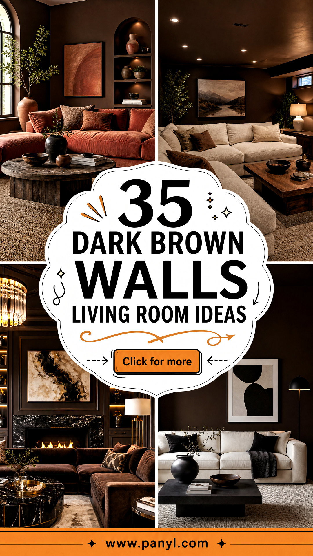 35 Dark Brown Walls Living Room Ideas for Cozy Elegance - 35 Dark Brown Walls Living Room Ideas for Cozy Elegance