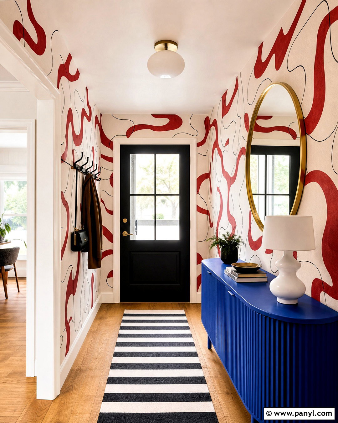 Abstract Squiggle Red Wallpaper Entryway - 20 funky red wallpaper ideas