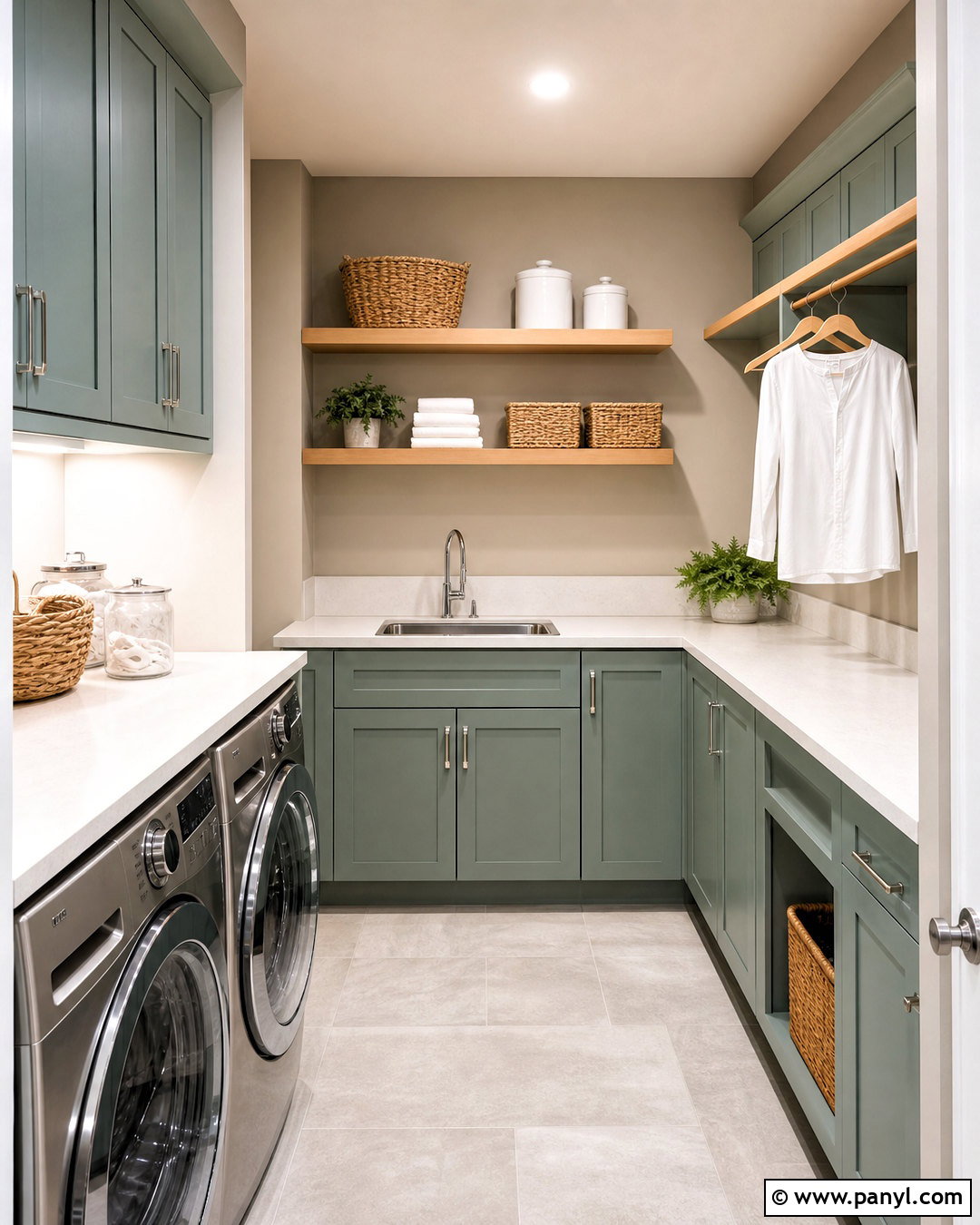 Accessible Beige And Rainwashed Laundry Room - 20 accessible beige complimentary colors