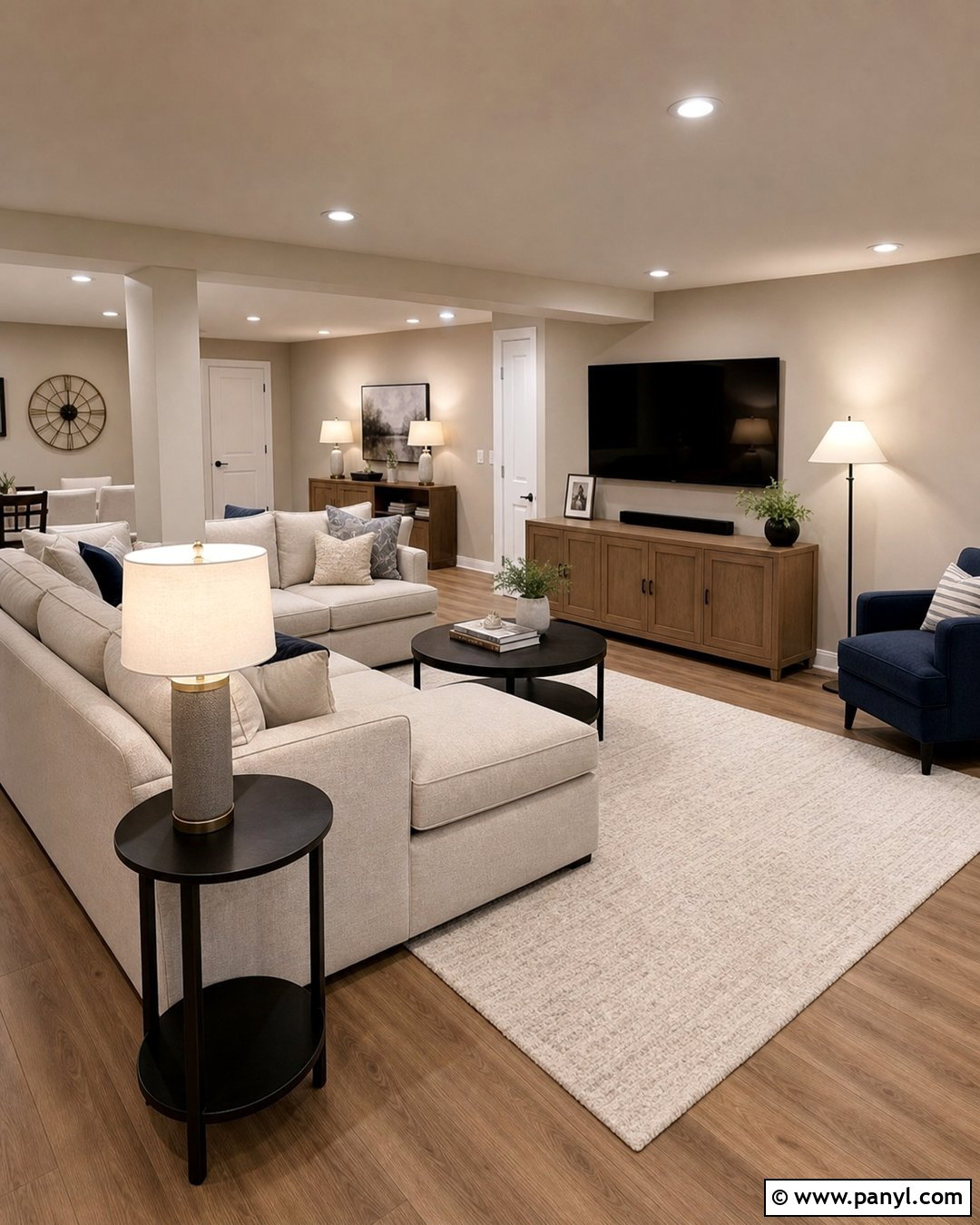 Accessible Beige Basement Family Room - 35 Accessible Beige Sherwin Williams Walls