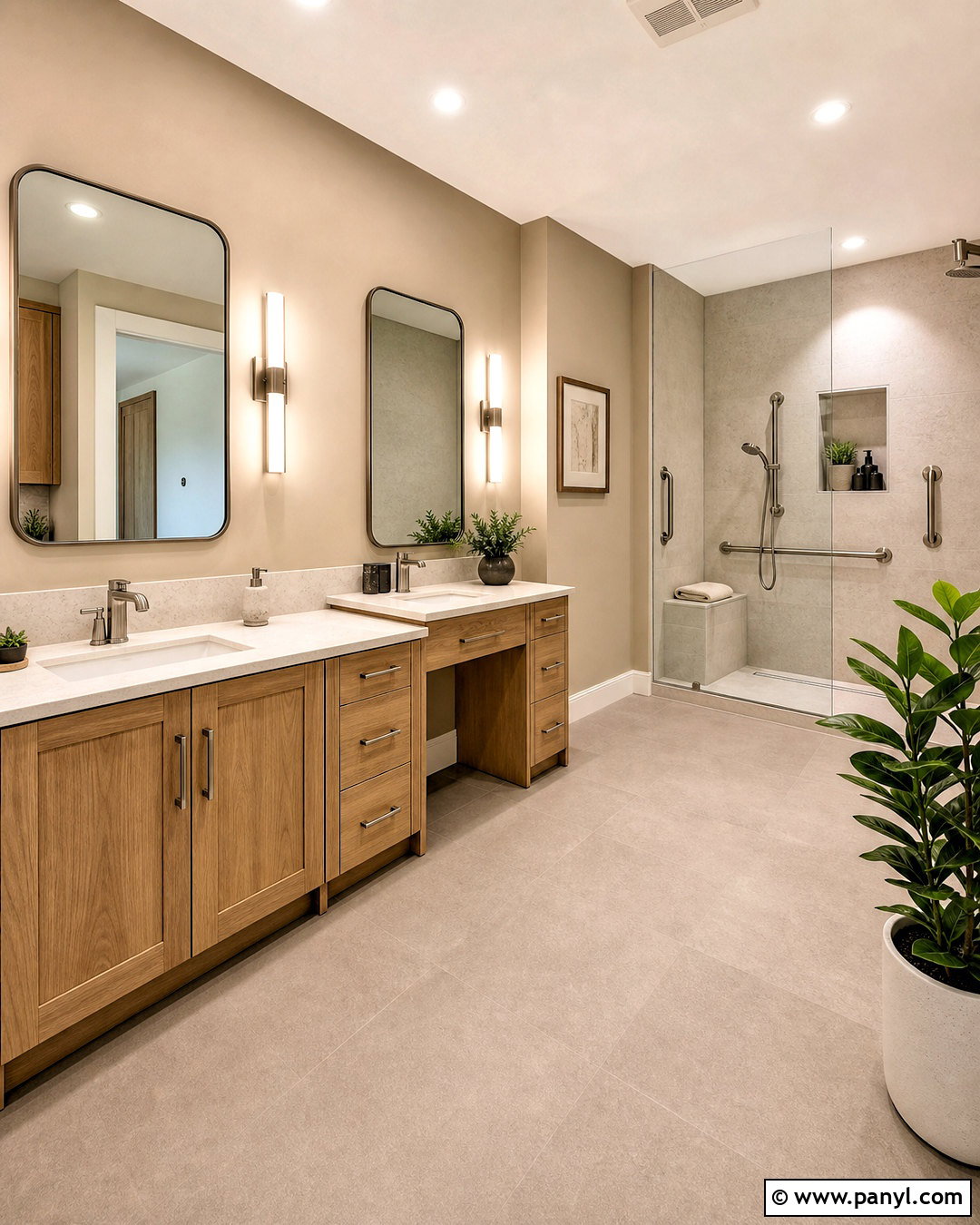 Accessible Beige Bathroom With Double Vanity - 20 accessible beige bathroom ideas
