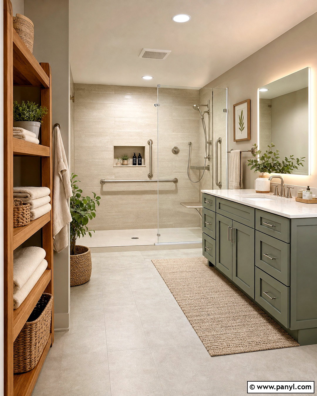 Accessible Beige Bathroom With Sage Green - 20 accessible beige bathroom ideas
