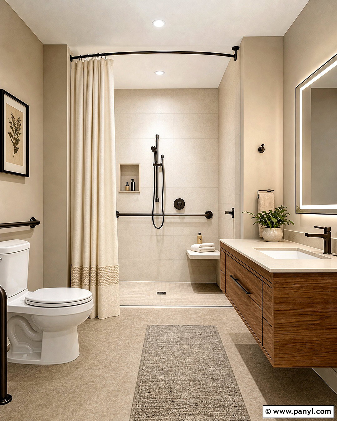 Accessible Beige Bathroom With Shower Curtain - 20 accessible beige bathroom ideas