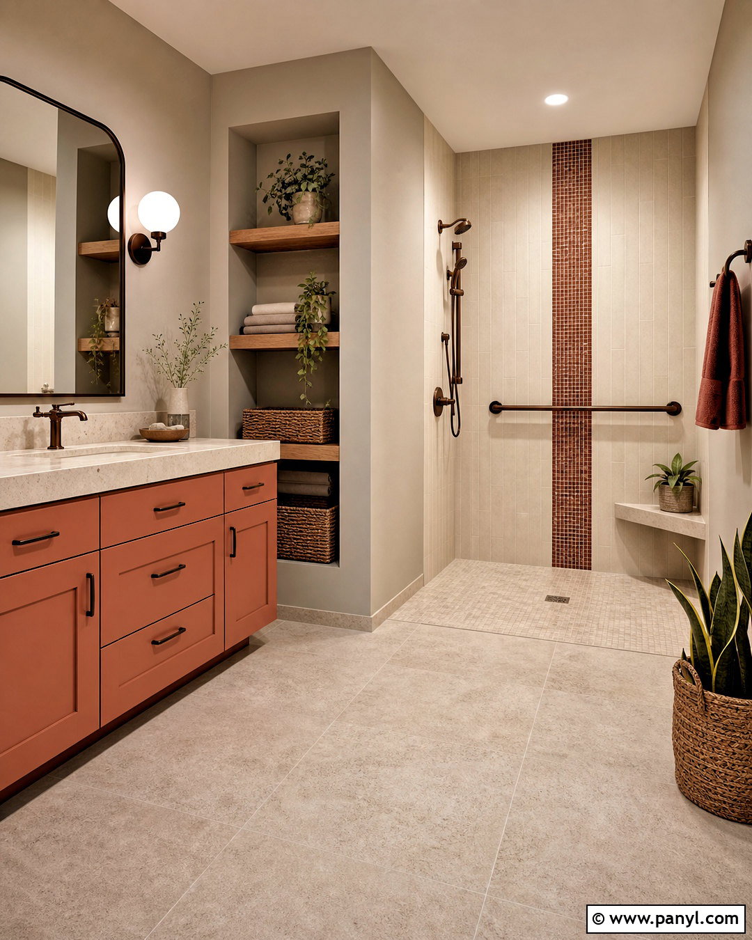 Accessible Beige Bathroom With Terracotta Accents - 20 accessible beige bathroom ideas