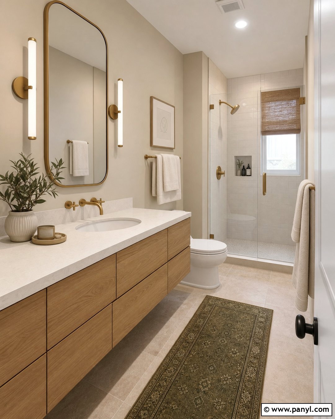 Accessible Beige Bathroom With Wood Vanity - 35 Accessible Beige Sherwin Williams Walls