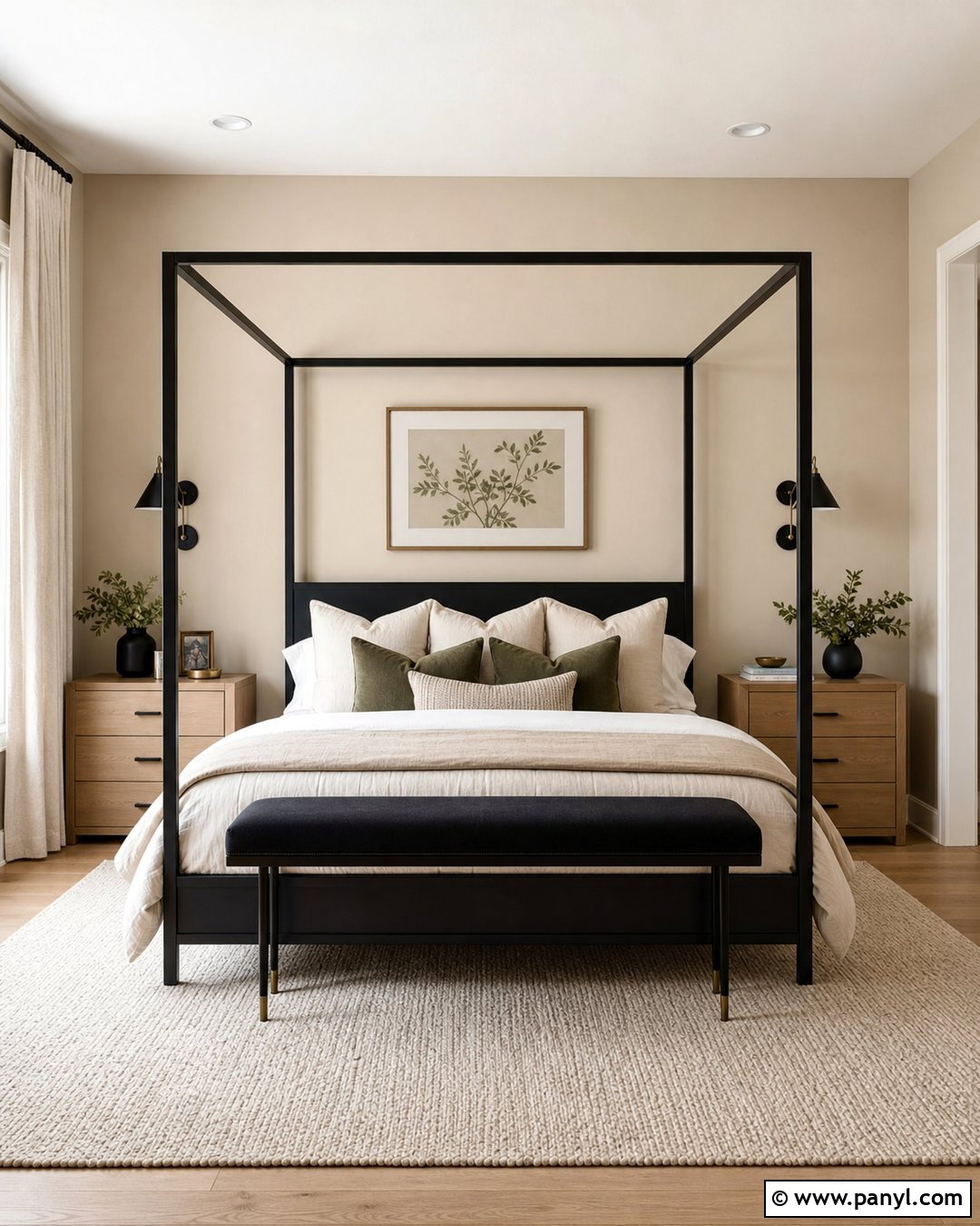 Accessible Beige Bedroom With Black Bed - 30 Sherwin Williams Accessible Beige Walls