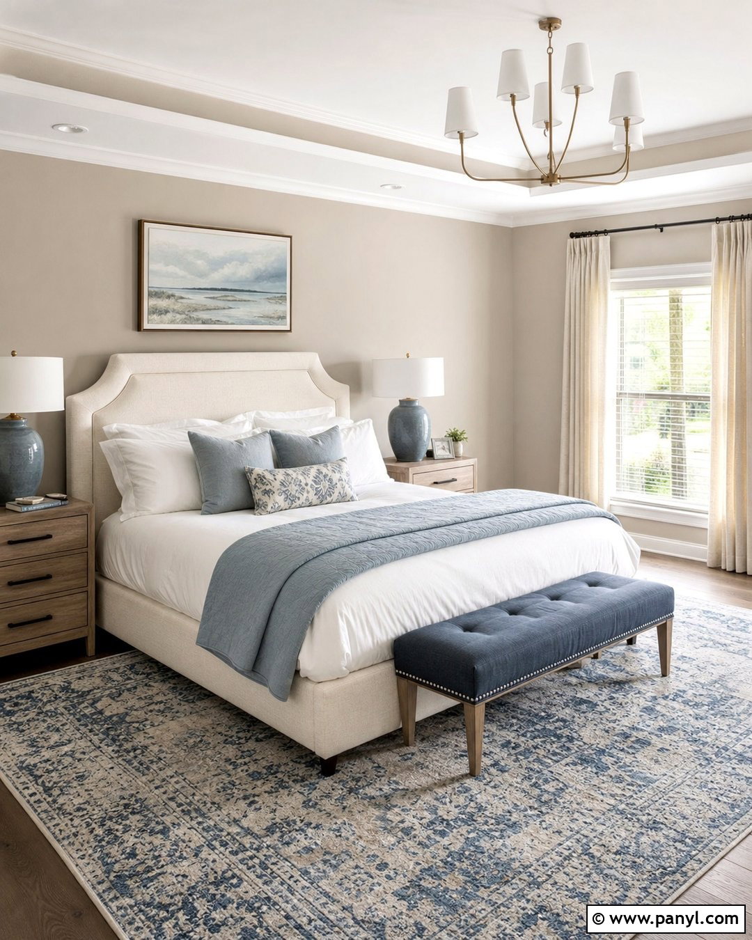 Accessible Beige Bedroom With Blue Accents - 35 Accessible Beige Sherwin Williams Walls