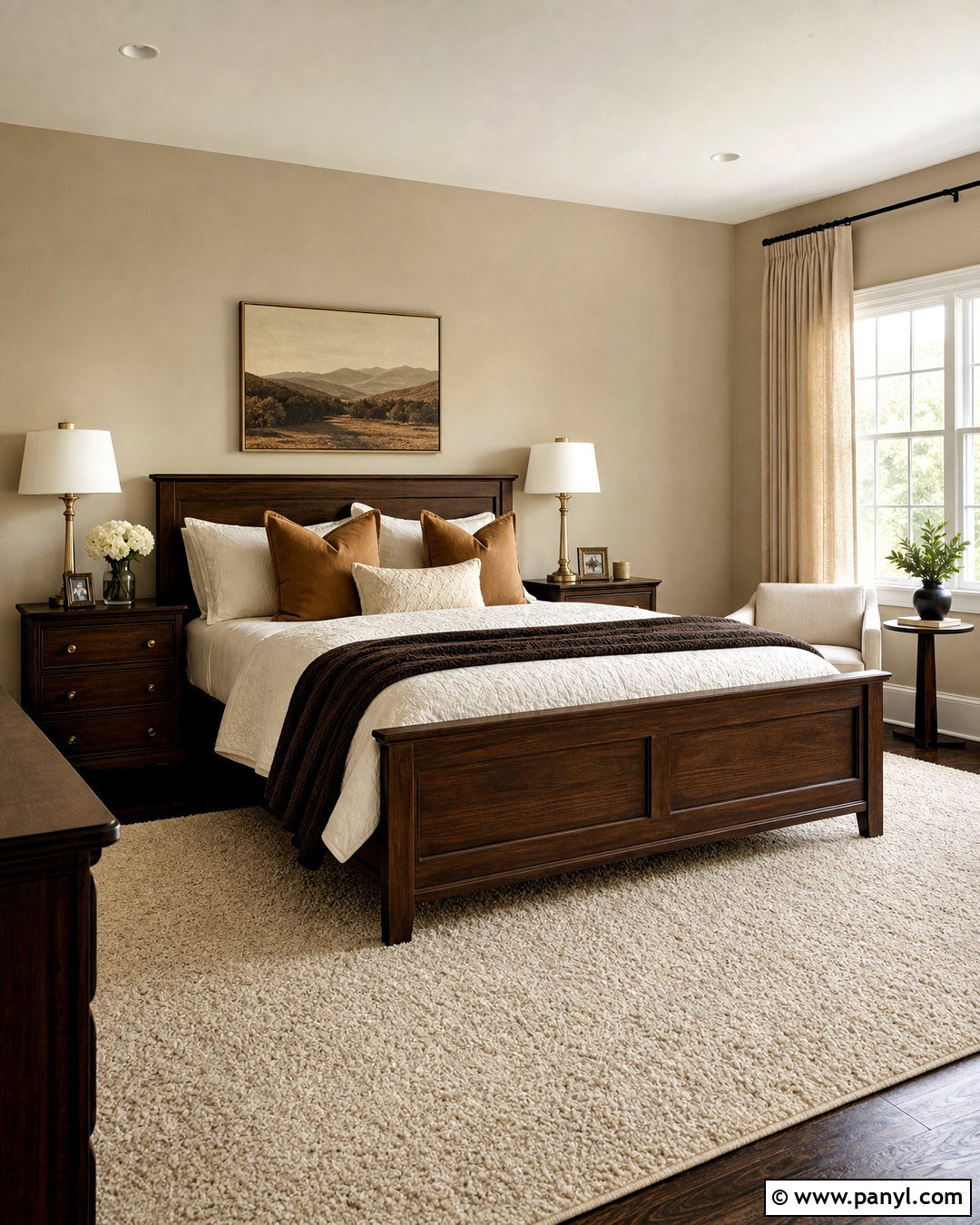 Accessible Beige Bedroom With Dark Walnut Furniture - 20 accessible beige bedroom ideas