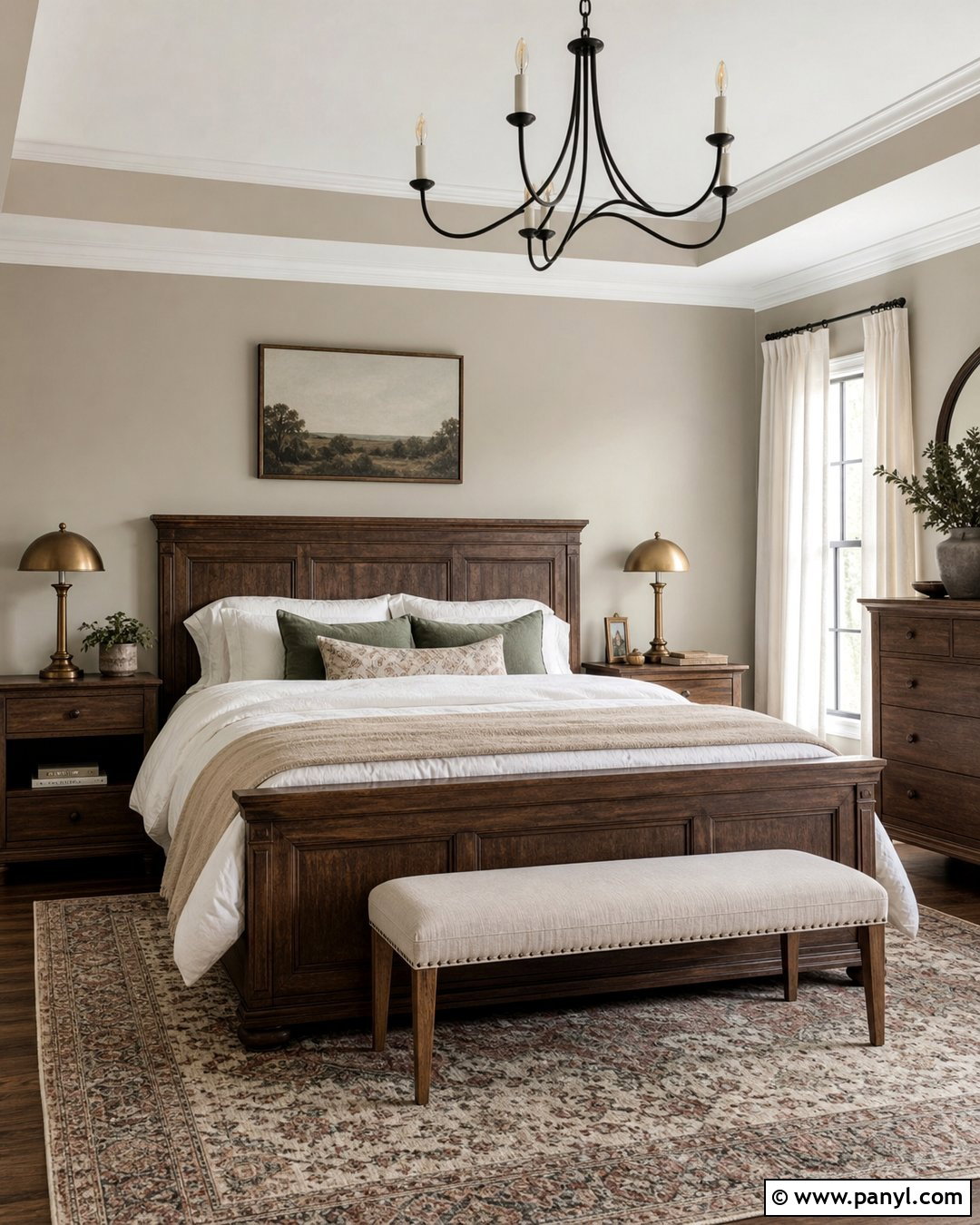 Accessible Beige Bedroom With Dark Wood Furniture - 35 Accessible Beige Sherwin Williams Walls