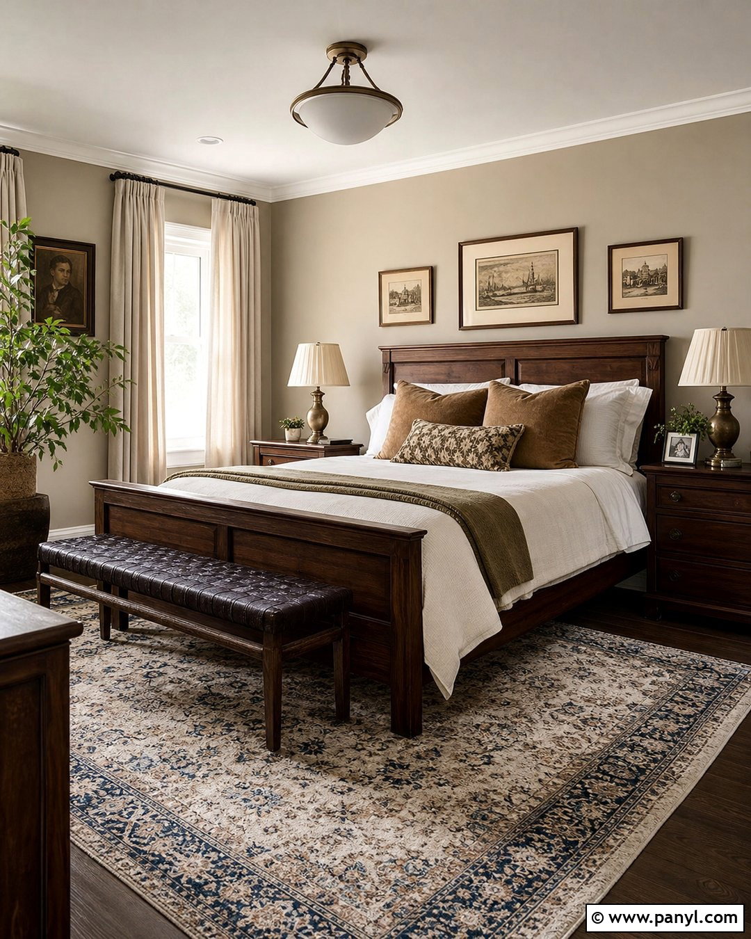 Accessible Beige Bedroom With Dark Wood Furniture - 30 Sherwin Williams Accessible Beige Walls