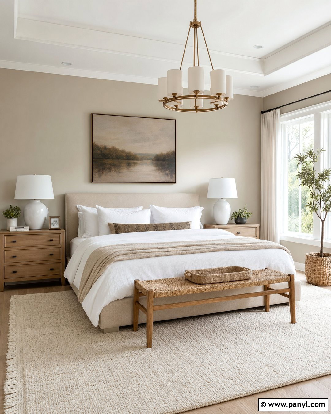Accessible Beige Bedroom With White Bedding - 35 Accessible Beige Walls