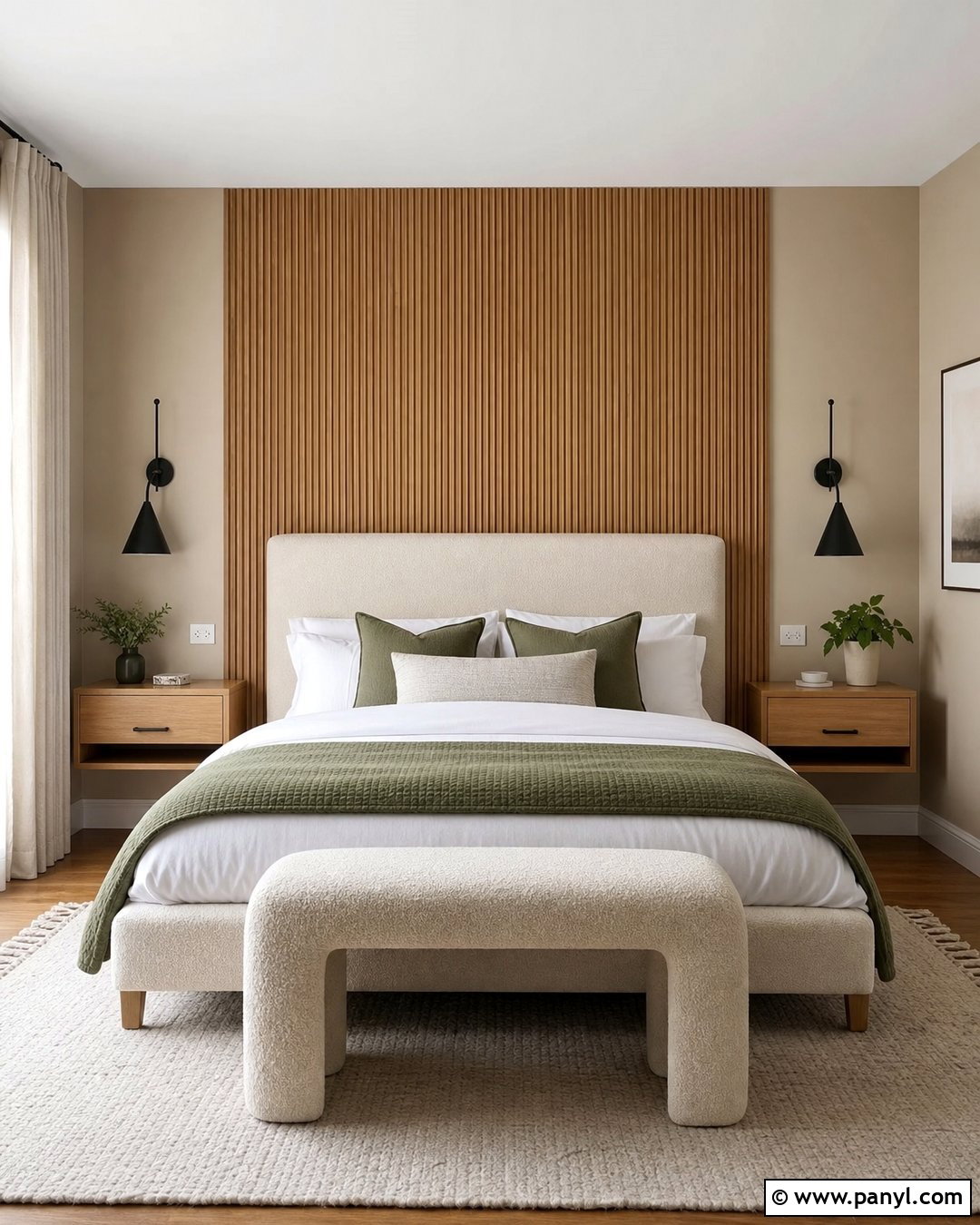 Accessible Beige Bedroom With Wood Accent Wall - 35 Accessible Beige Walls