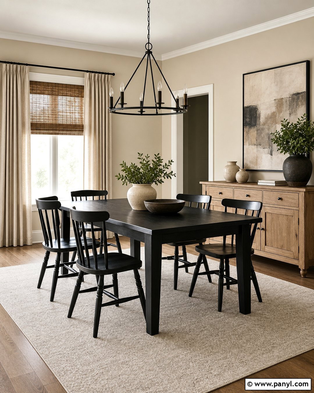 Accessible Beige Dining Room With Black Furniture - 30 Sherwin Williams Accessible Beige Walls