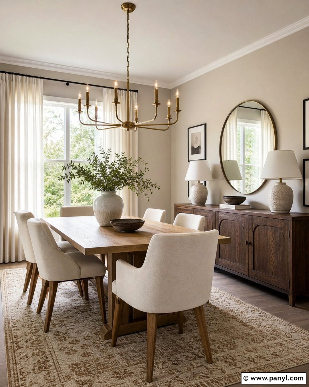 Accessible Beige Dining Room With Oak Table - 35 Accessible Beige Walls